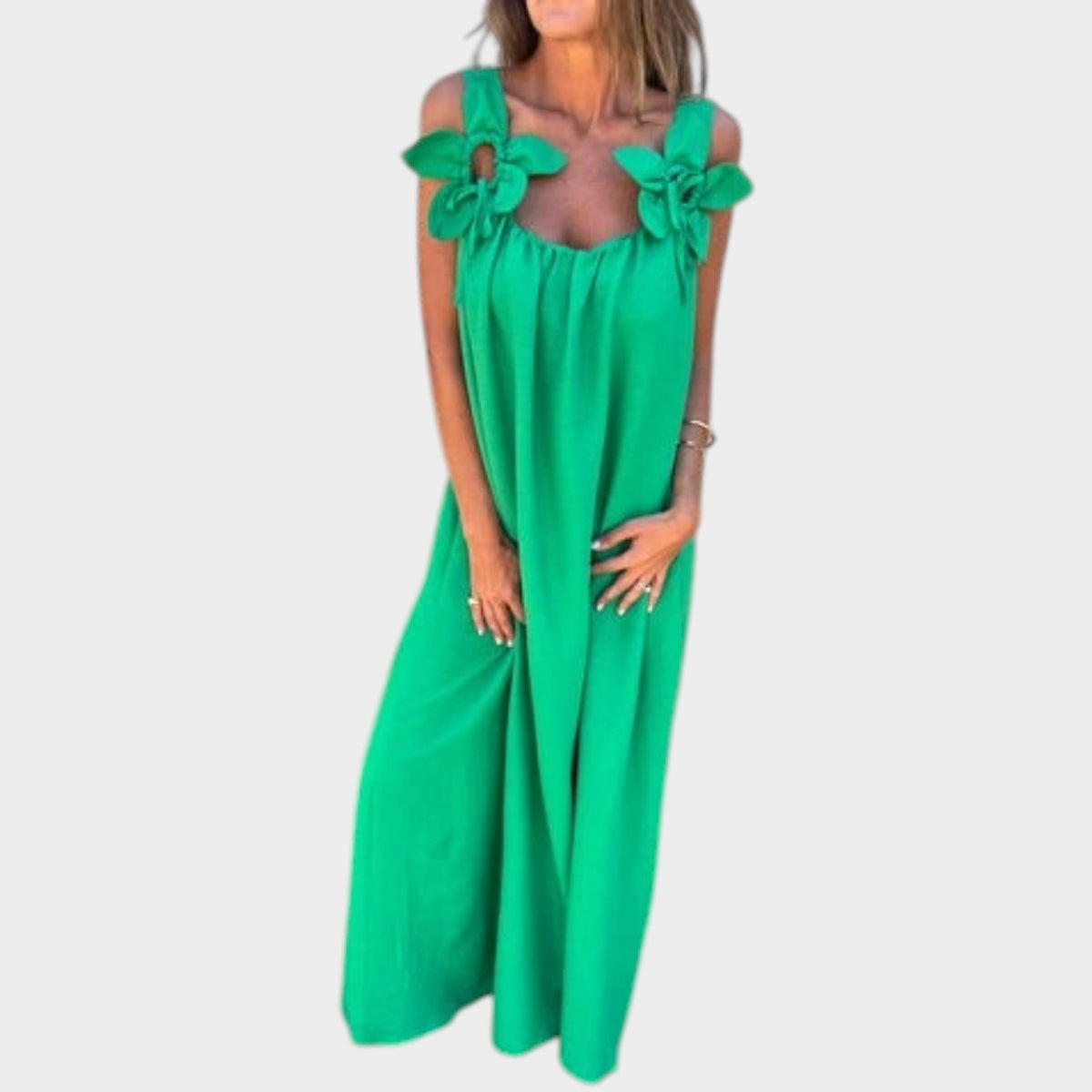 Women’s Floral Maxi Dress with U-Neckline and Fitted Silhouette