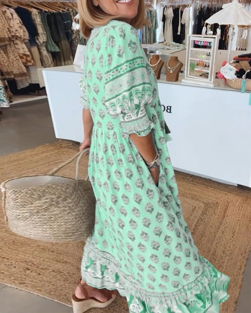 Audrey™ | Bohemian Midi Dress with Tassels