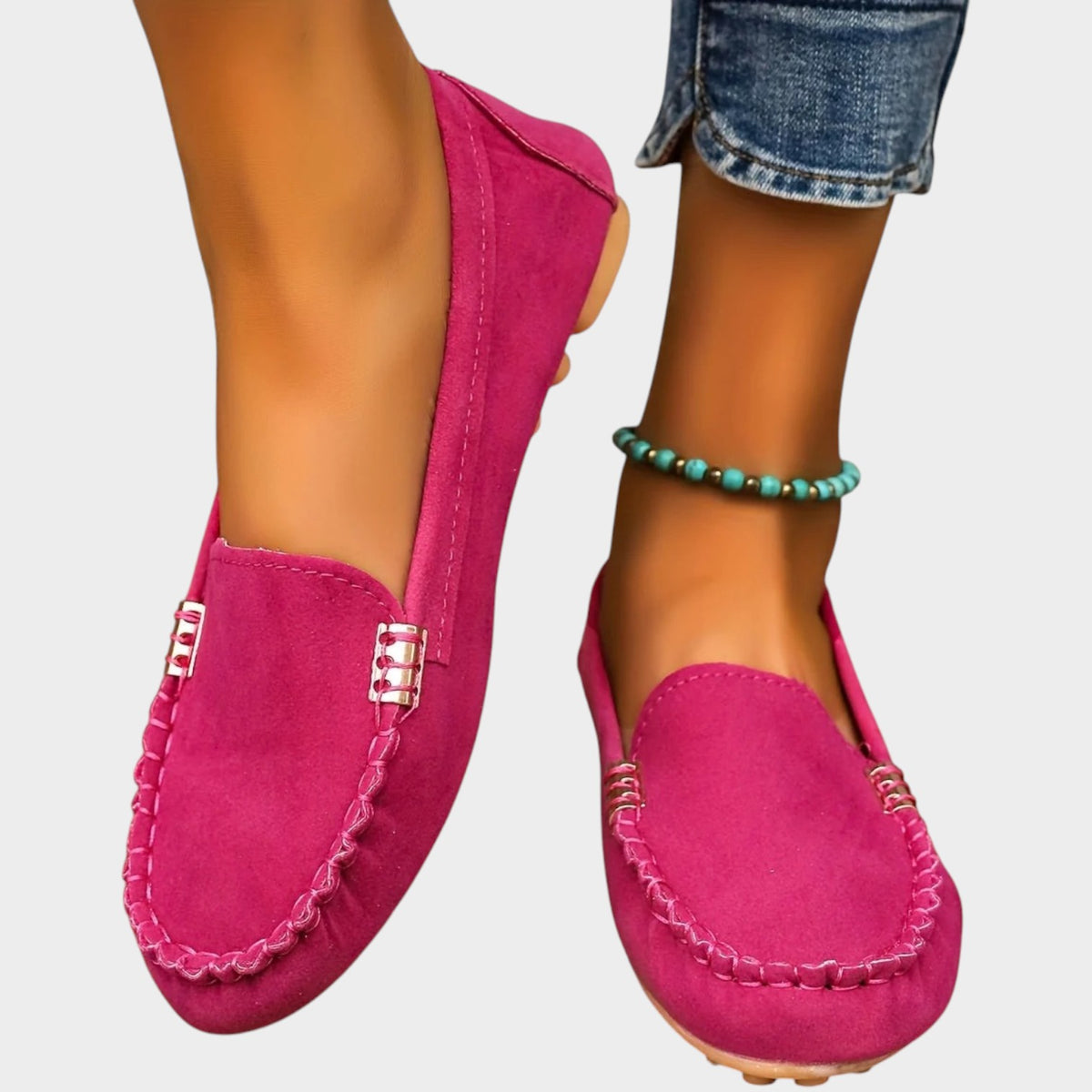 Women’s Loafers Suede Round Toe Stitch Detail