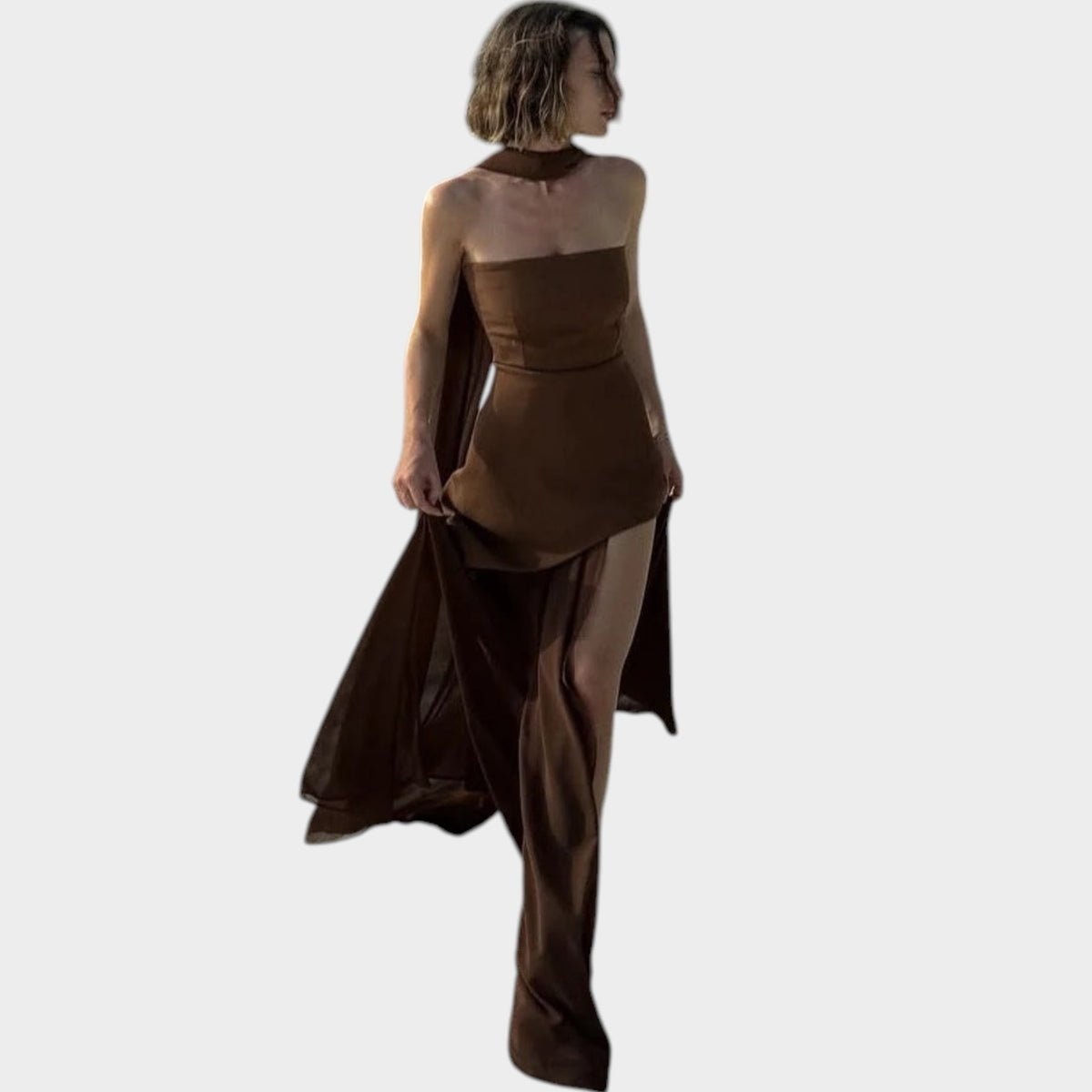 Women’s Strapless Mesh Maxi Dress with Asymmetric Hem
