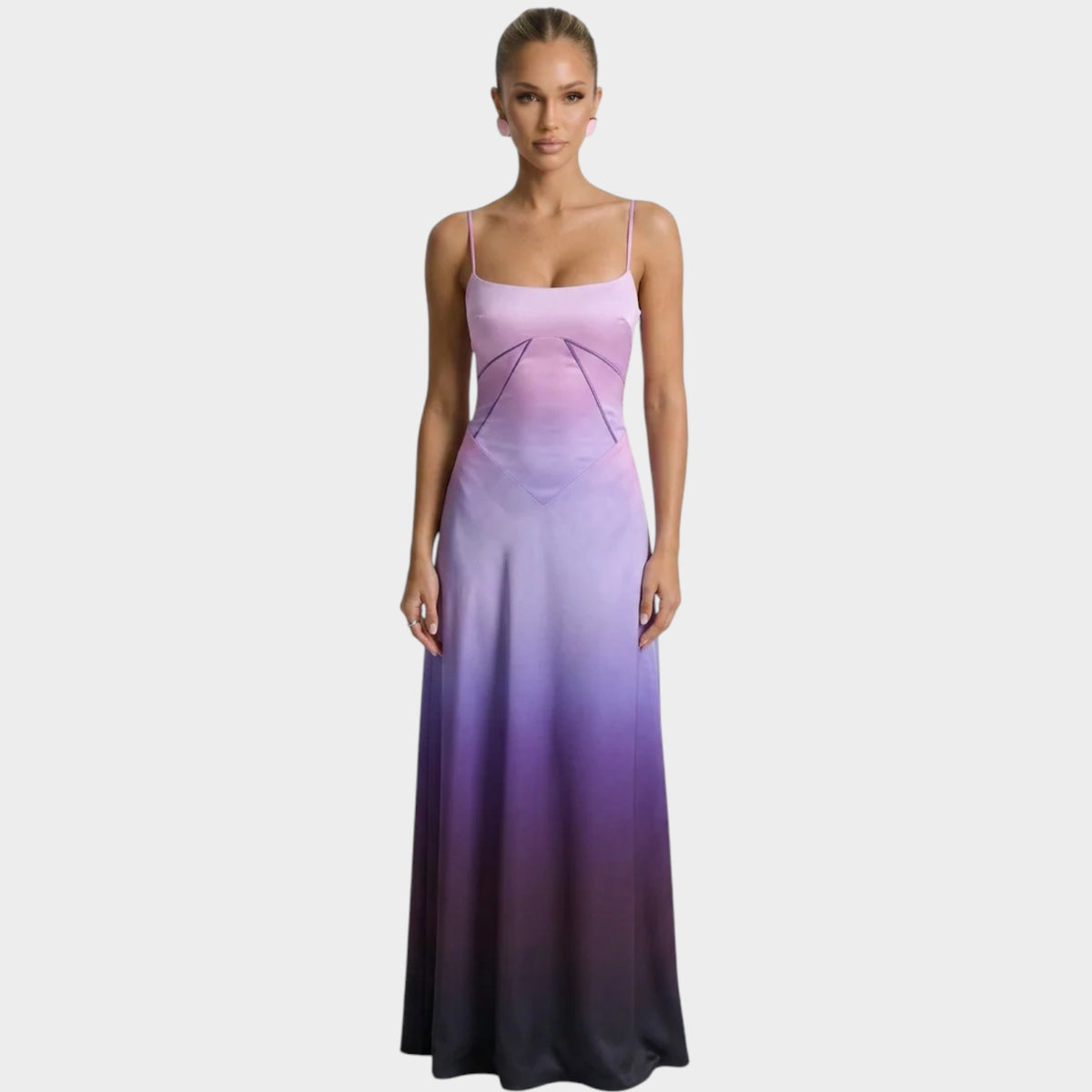 Women’s Satin Maxi Dress with Thin Straps Structured Bodice