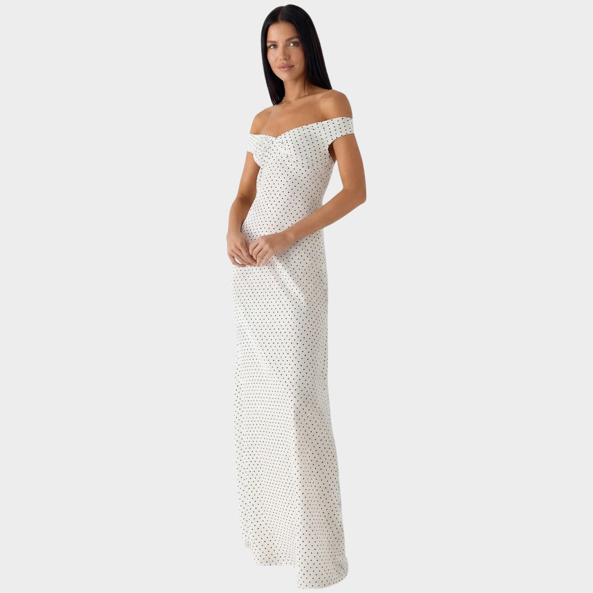 Women’s Polka Dot Maxi Dress with Off-Shoulder Sweetheart Neckline