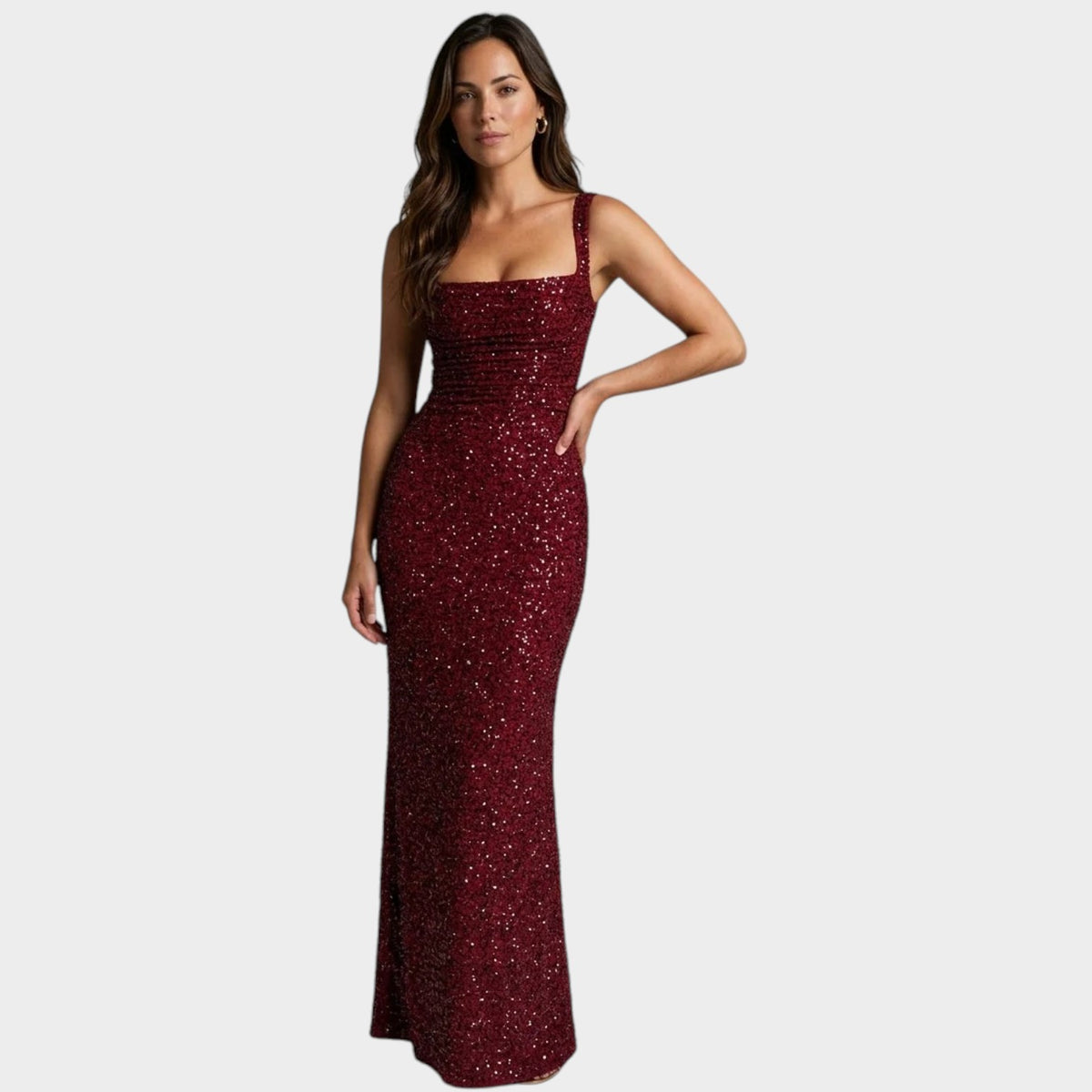 Women’s Sequin Maxi Dress with Square Neckline