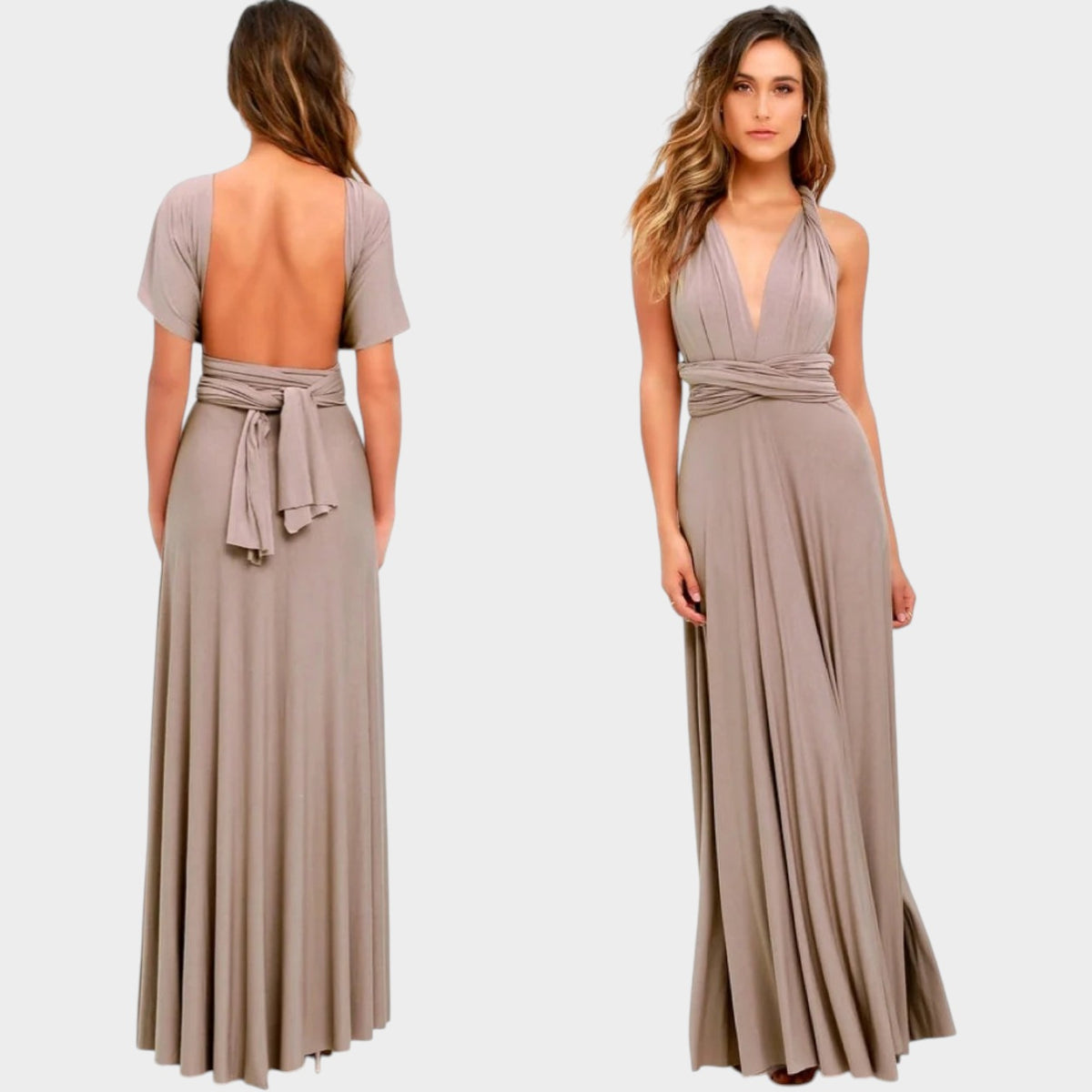 Women’s Convertible Maxi Wrap Dress with Deep V-Neck and Open Back