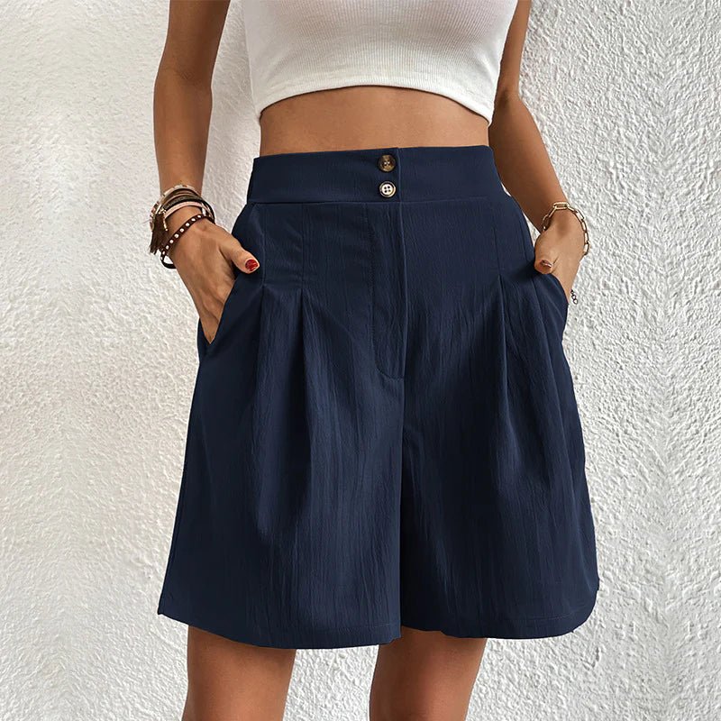 Blair | Women's Pleated High-Waist Wide-Leg Shorts with Pockets