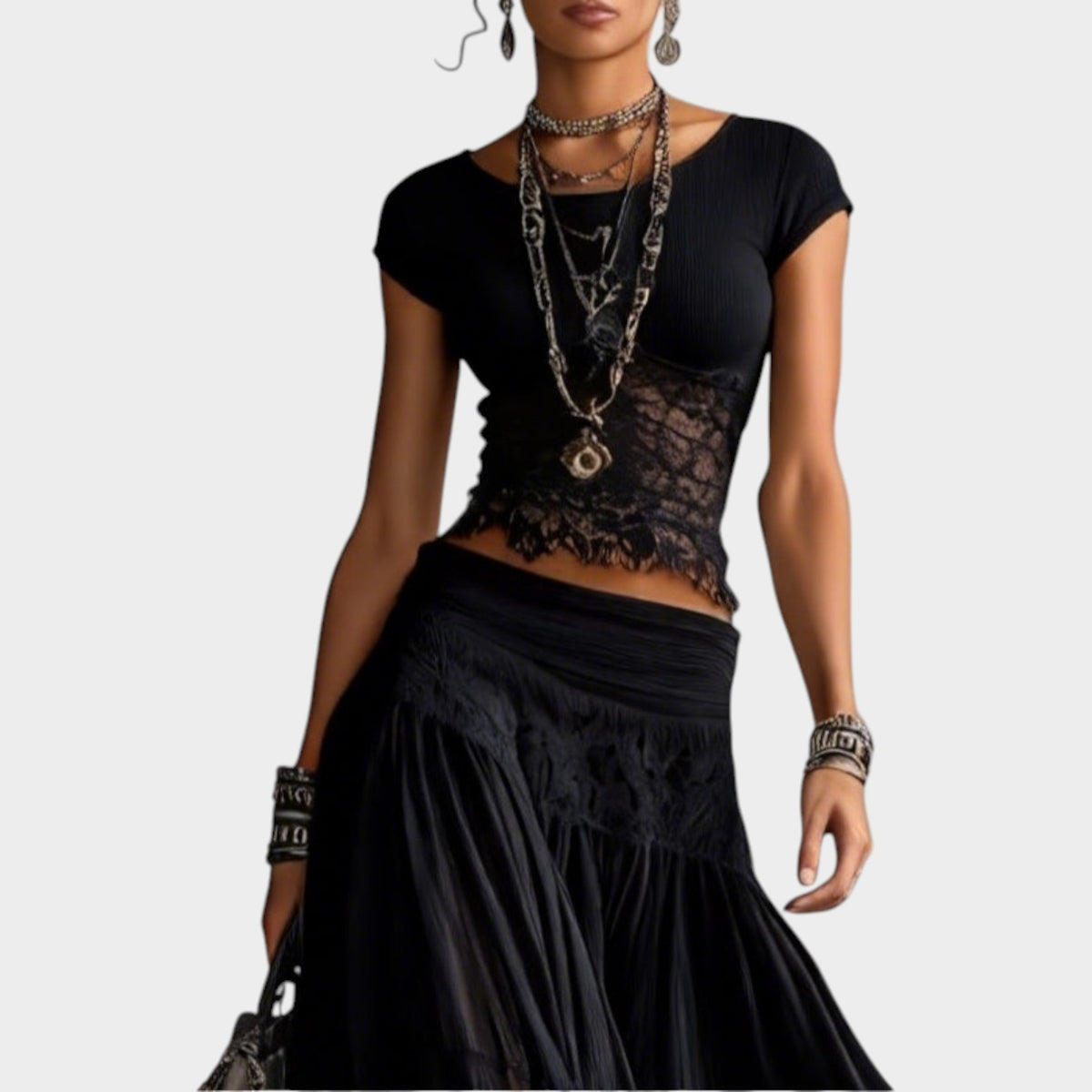 Women's Matching Set Sheer Lace Top & Maxi Skirt