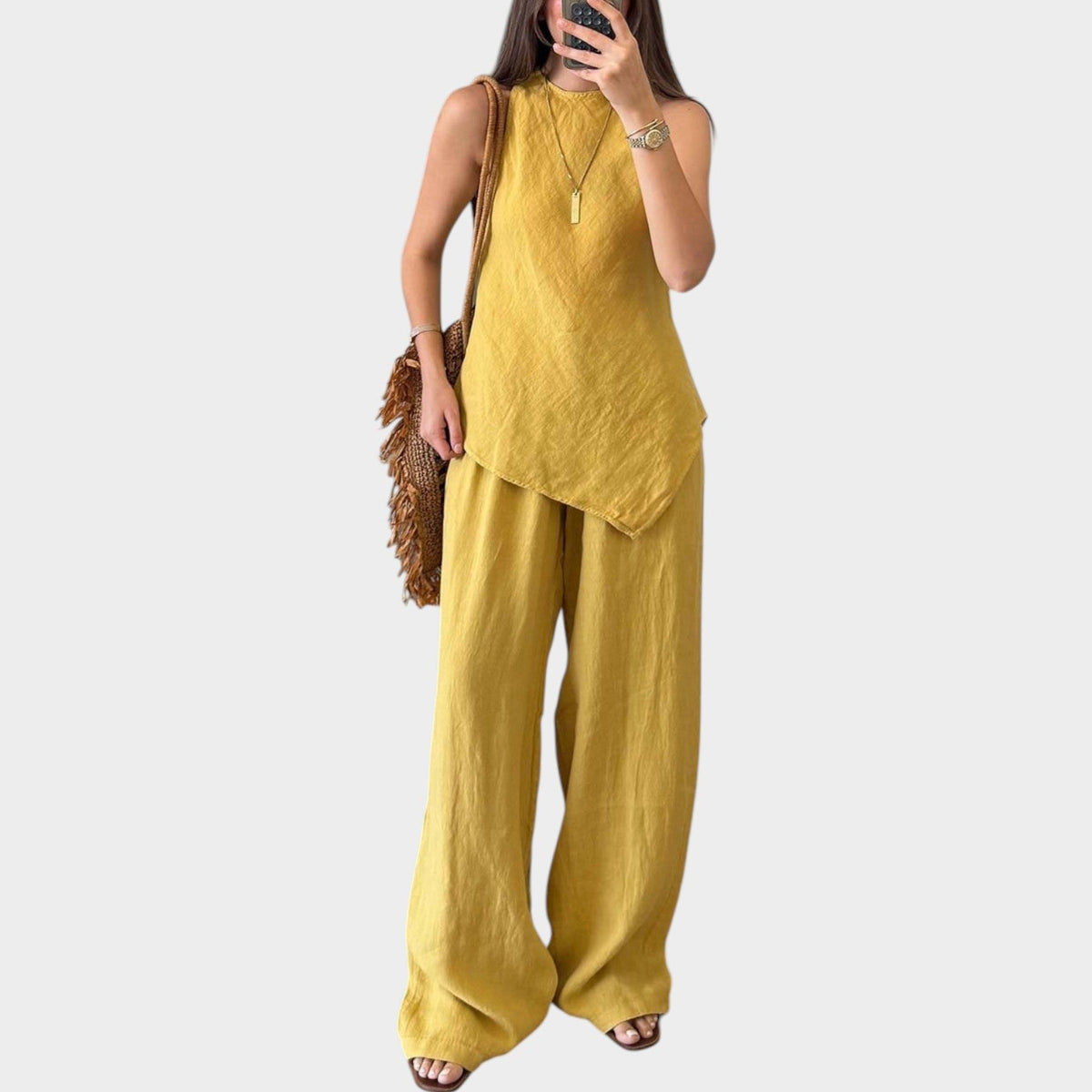 Women's Matching Set Linen Sleeveless Asymmetric Two Piece