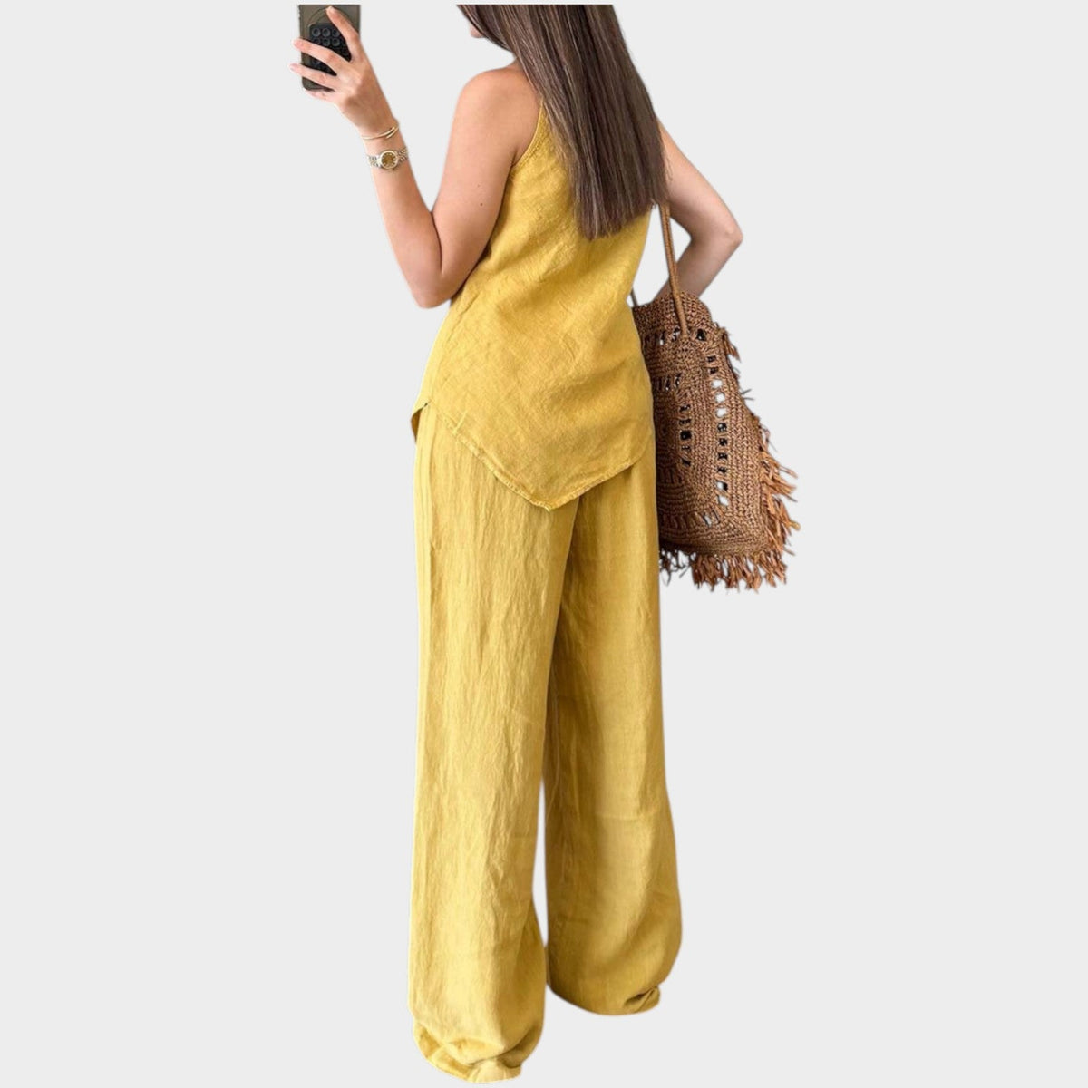 Women's Matching Set Linen Sleeveless Asymmetric Two Piece