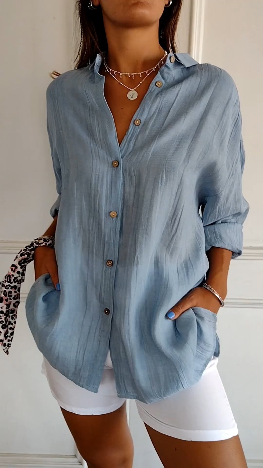 Azure | Oversized Long Sleeve Button-Down Shirt for Women