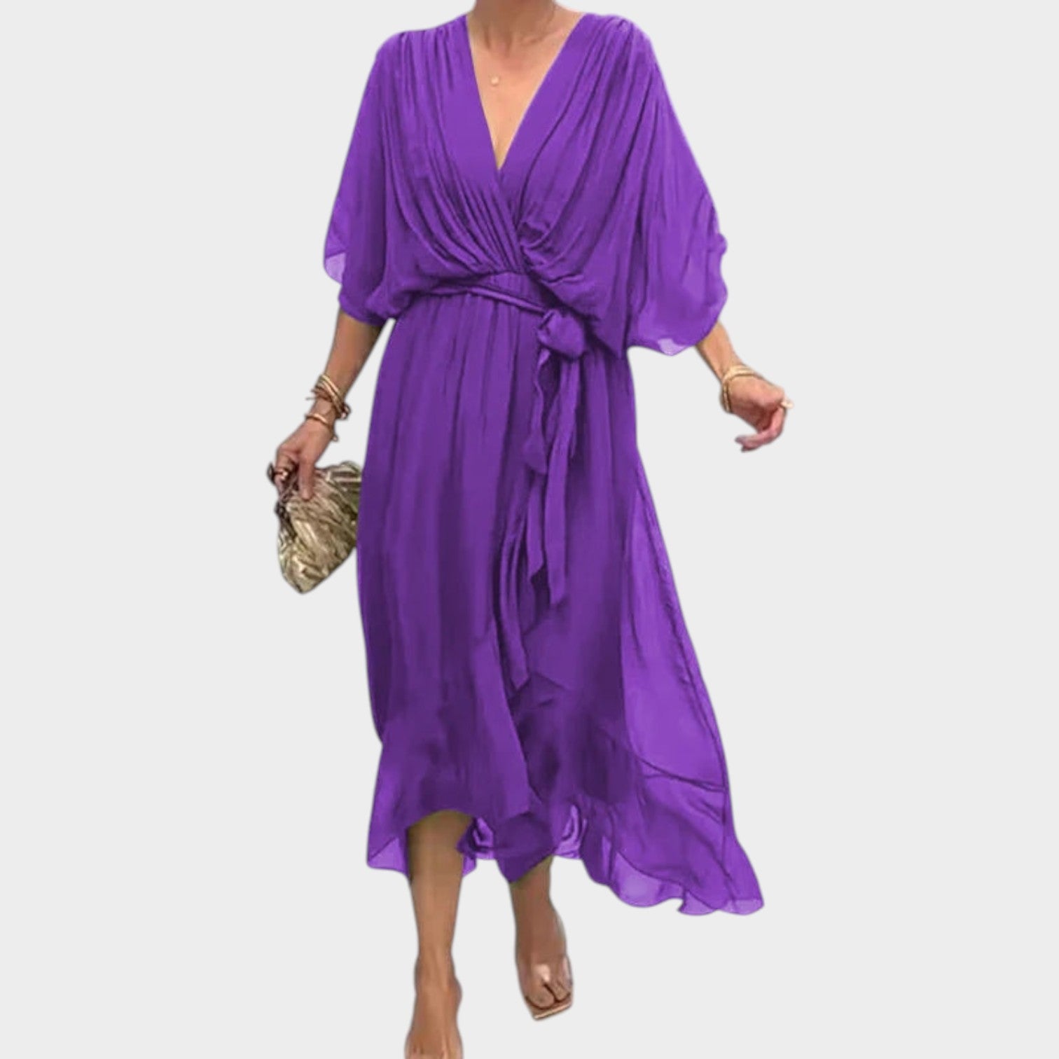 Cocktail Waist Tie V-Neck Midi Dress