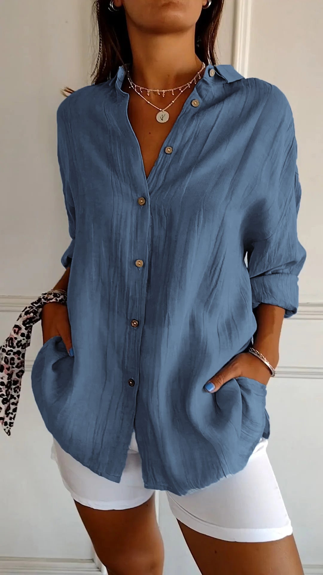 Azure | Oversized Long Sleeve Button-Down Shirt for Women