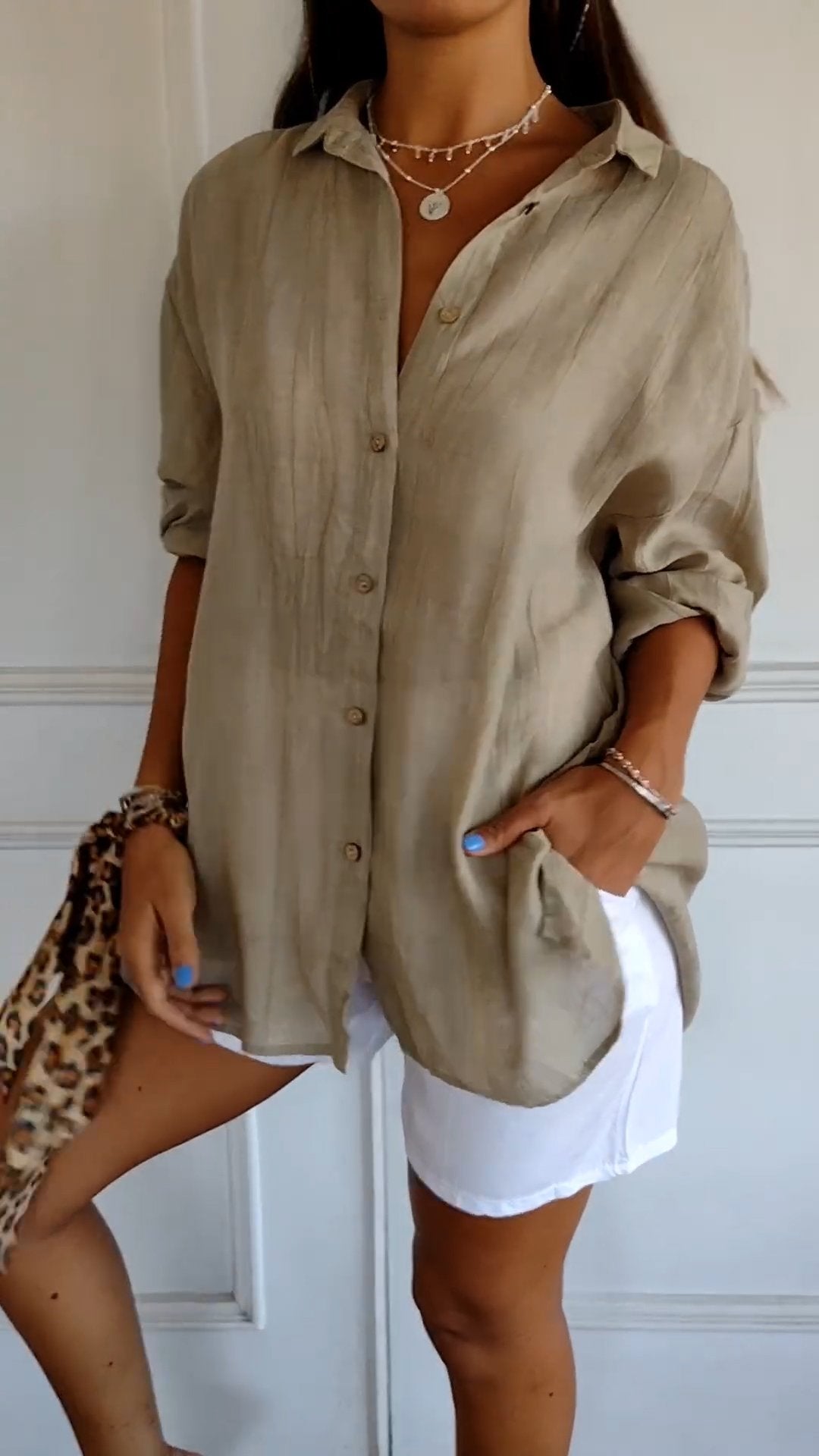 Azure | Oversized Long Sleeve Button-Down Shirt for Women