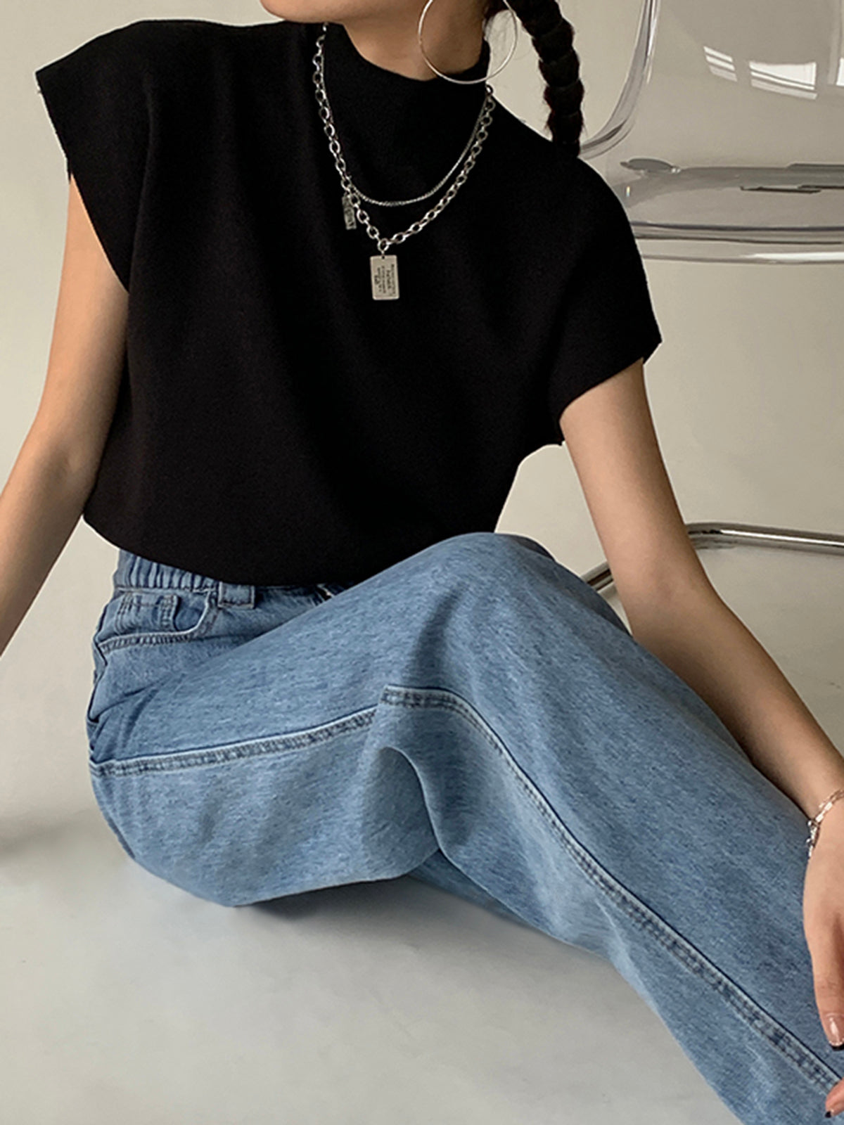 Noira | Women's Sleeveless Mock Neck Top with Padded Shoulders
