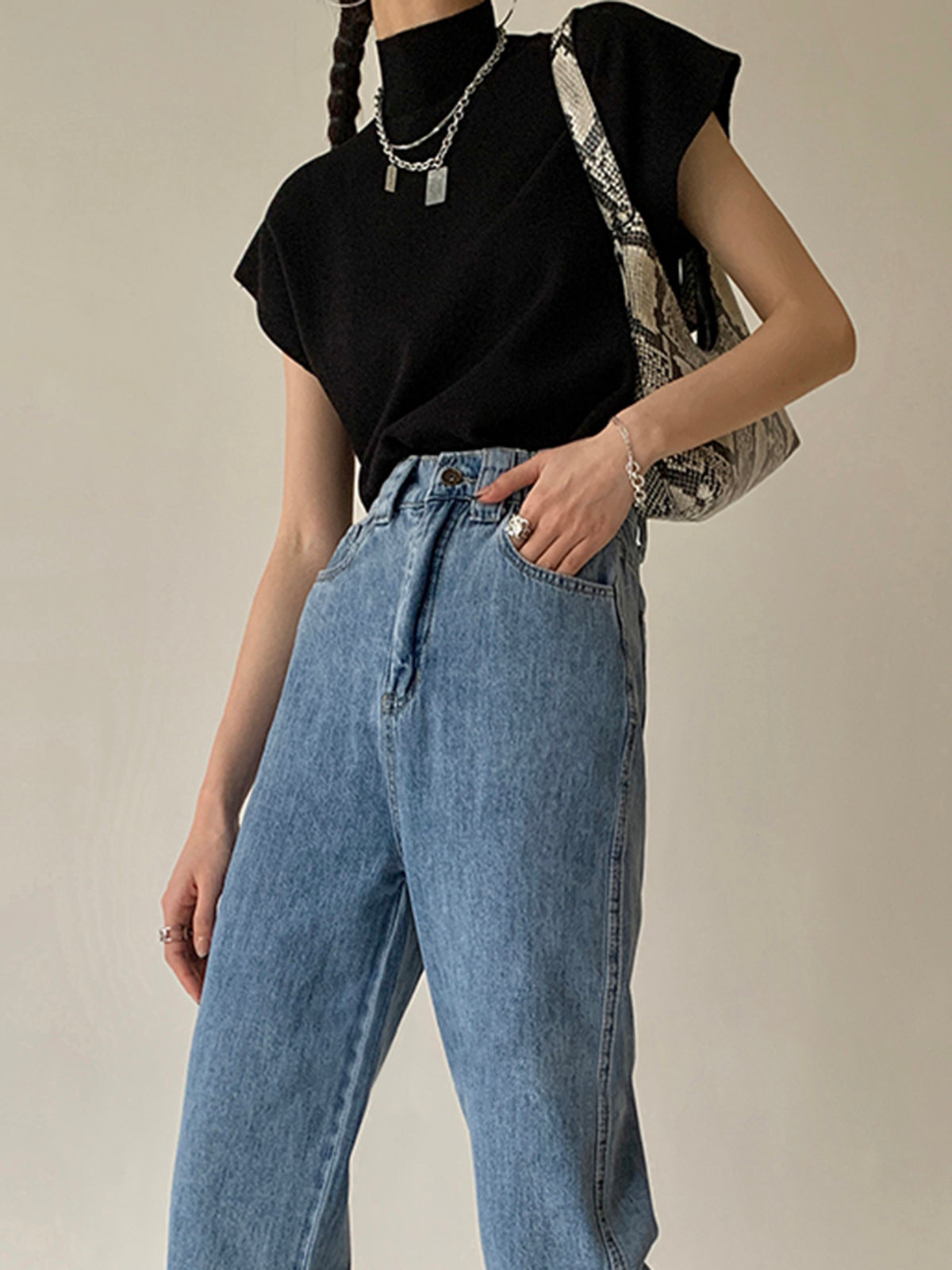 Noira | Women's Sleeveless Mock Neck Top with Padded Shoulders