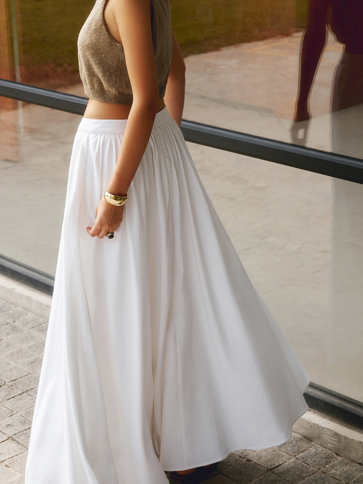 Florence | Women's High-Waisted Pleated A-Line Maxi Skirt Featuring Pockets