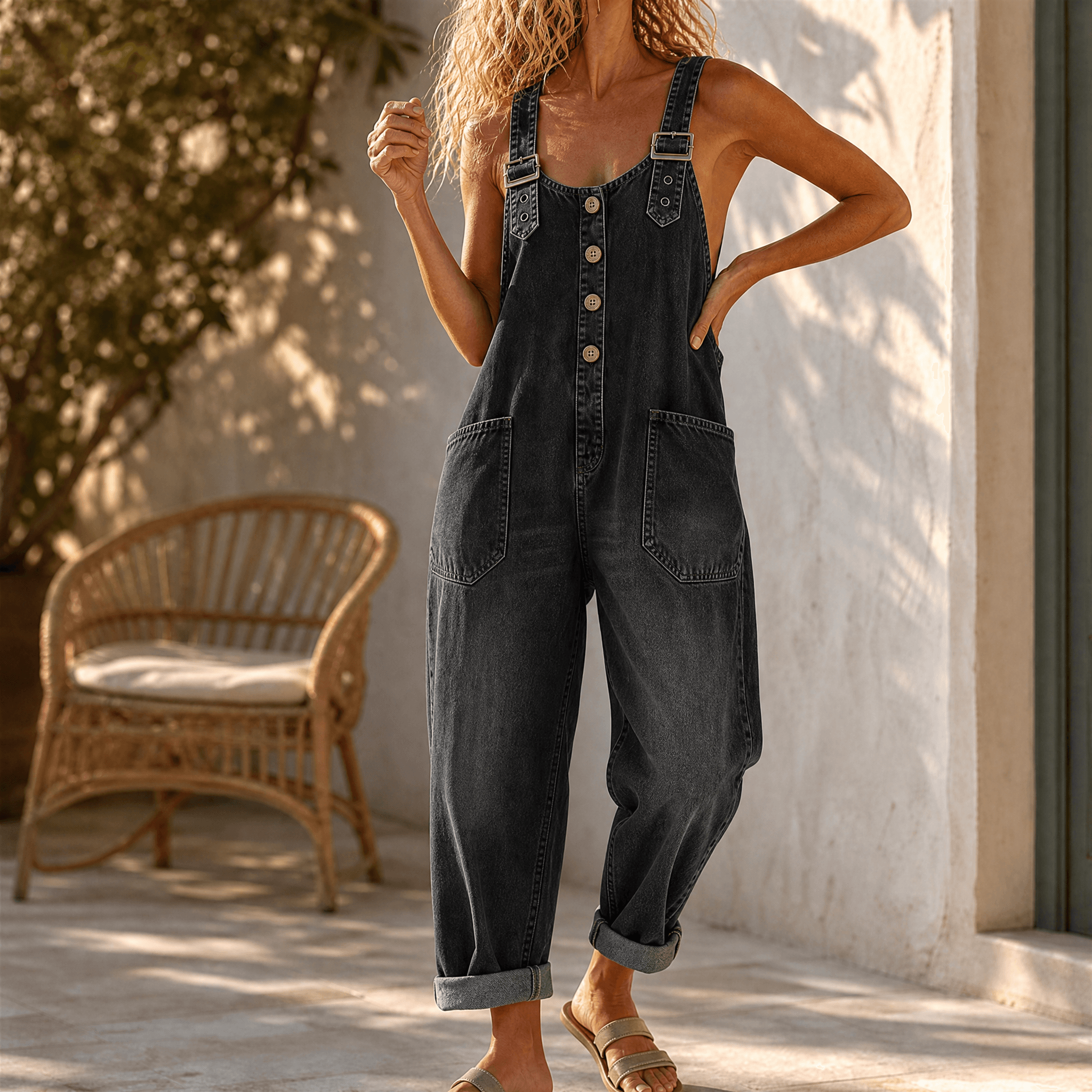 Relaxed Denim Overall Jumpsuit