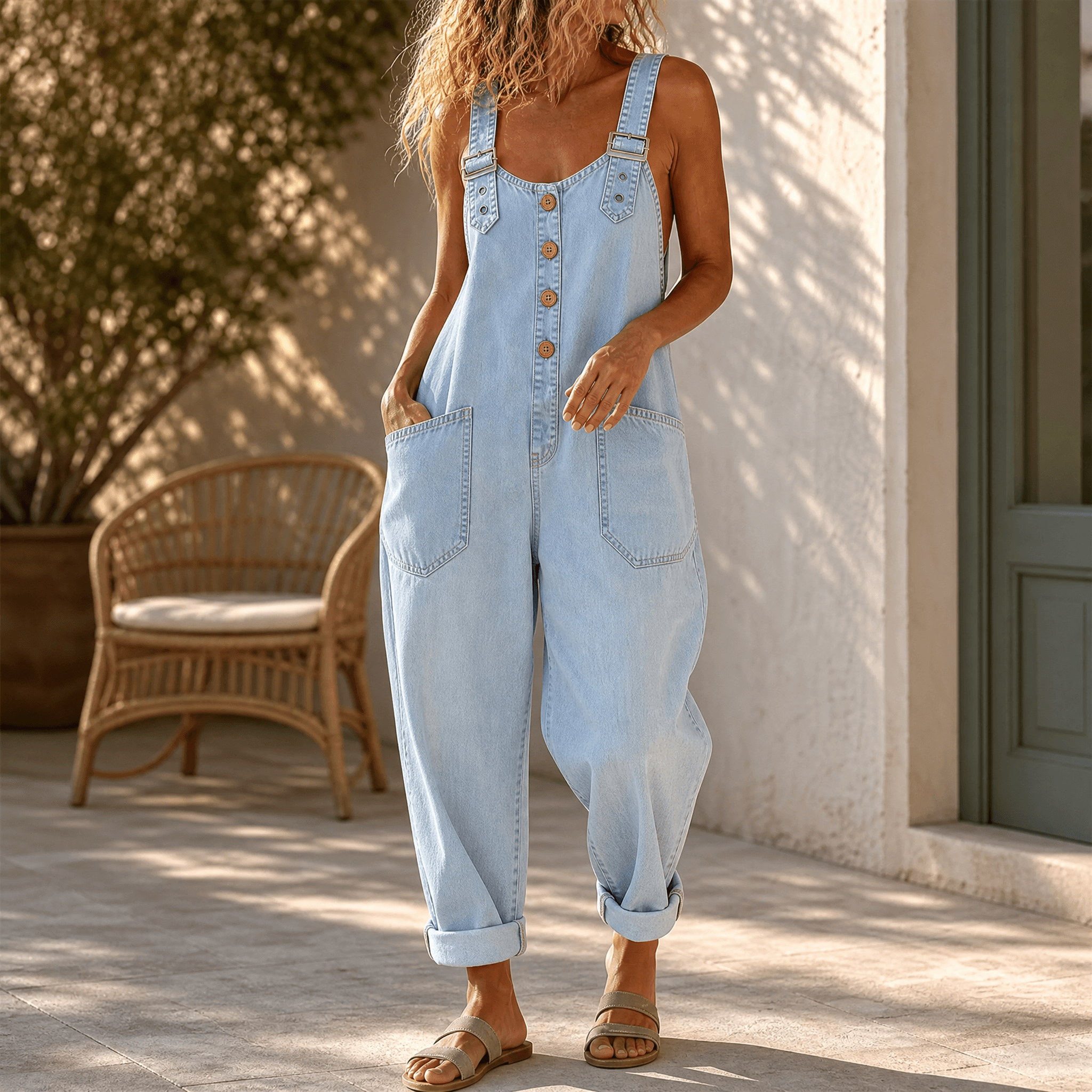 Relaxed Denim Overall Jumpsuit