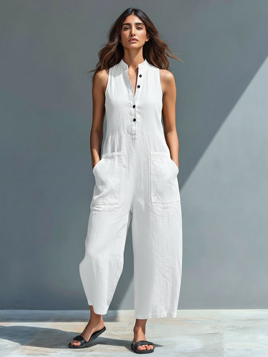 Lysandra | Women's Sleeveless Wide Leg Jumpsuit with Button Front