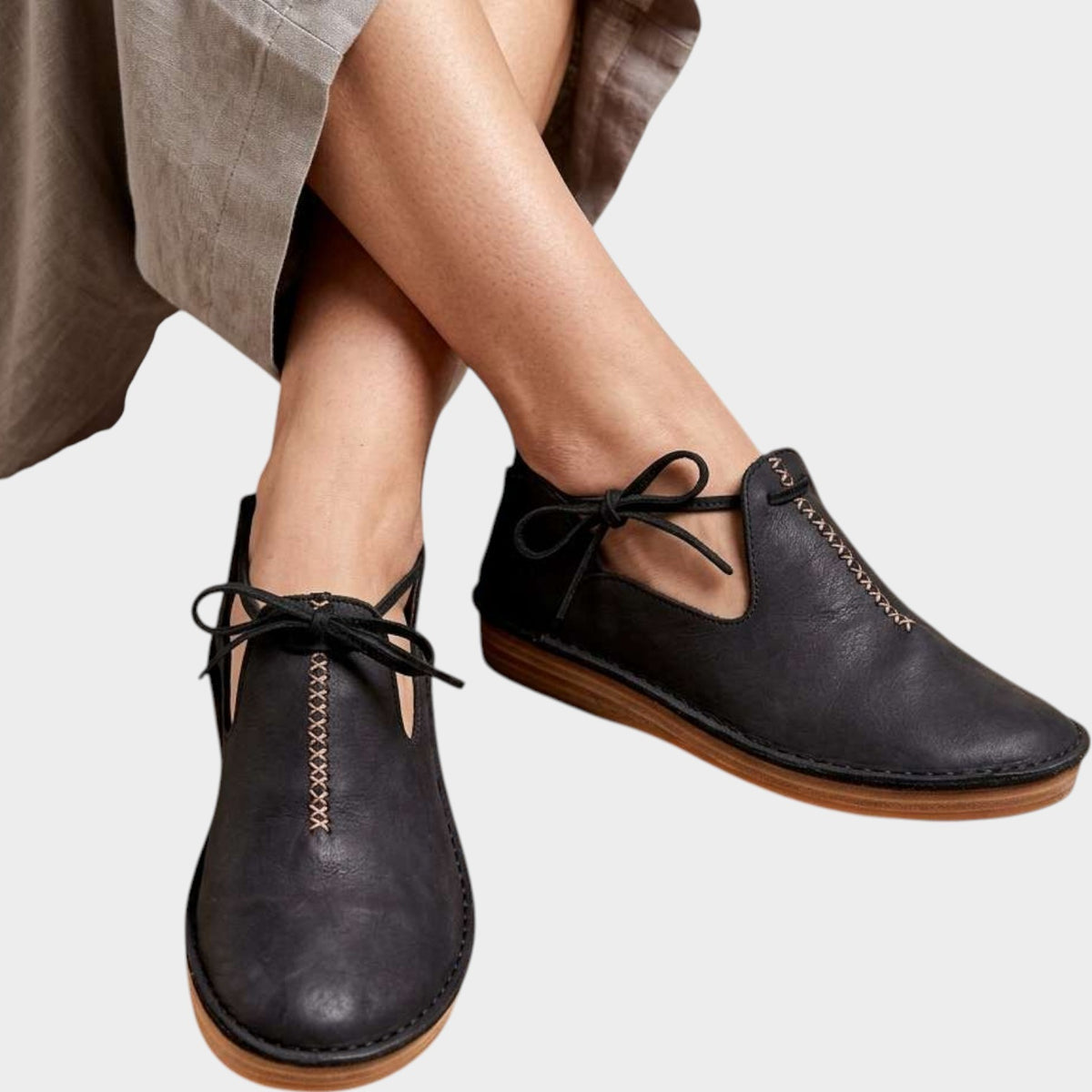 Women's Leather Flats with Ankle Coverage