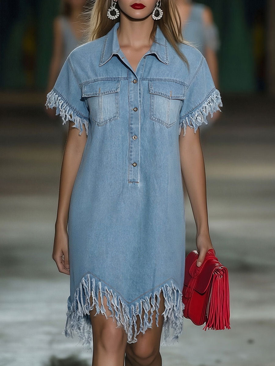 Marisol | Women's Fringed Collared Mini Dress