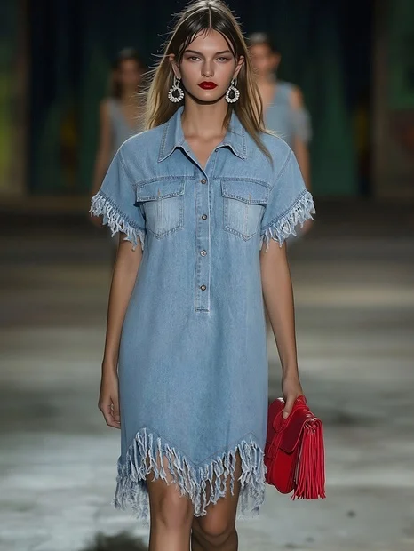 Marisol | Women's Fringed Collared Mini Dress