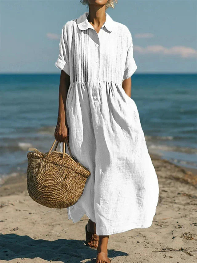 Meredith | Women's Midi Dress with Collared Button Front