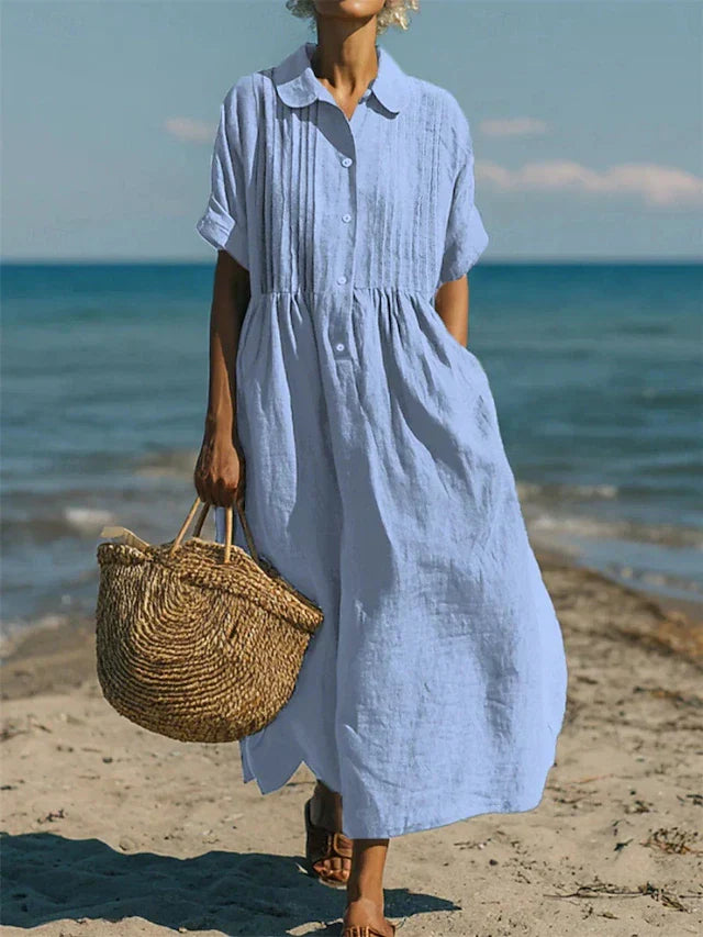 Meredith | Women's Midi Dress with Collared Button Front
