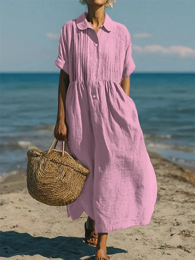 Meredith | Women's Midi Dress with Collared Button Front