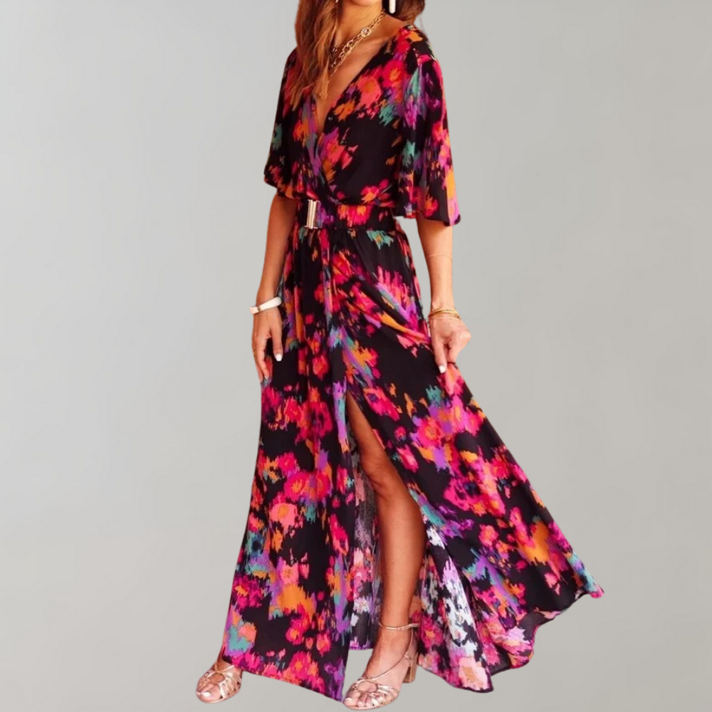 Nyx | Women's Maxi Dress with Abstract Print Wrap Design