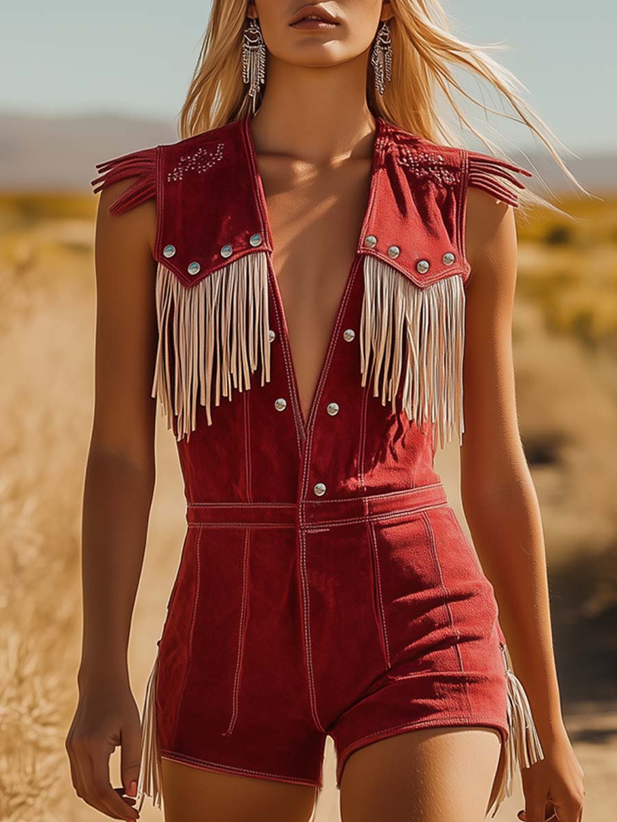 Oakley | Women's V-Neck Western Fringe Jumpsuit