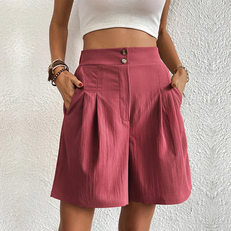 Blair | Women's Pleated High-Waist Wide-Leg Shorts with Pockets