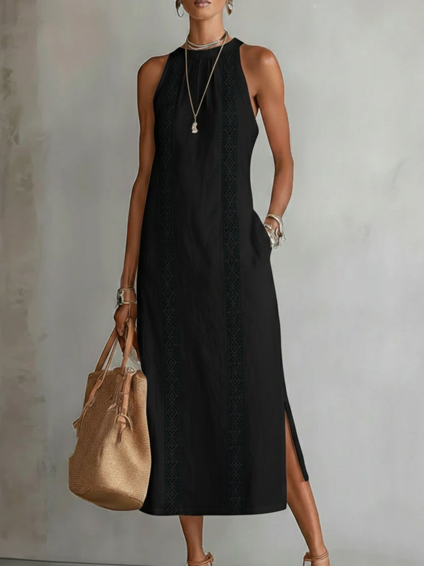 Octaviana | Women's Sleeveless Midi Dress with Embroidery