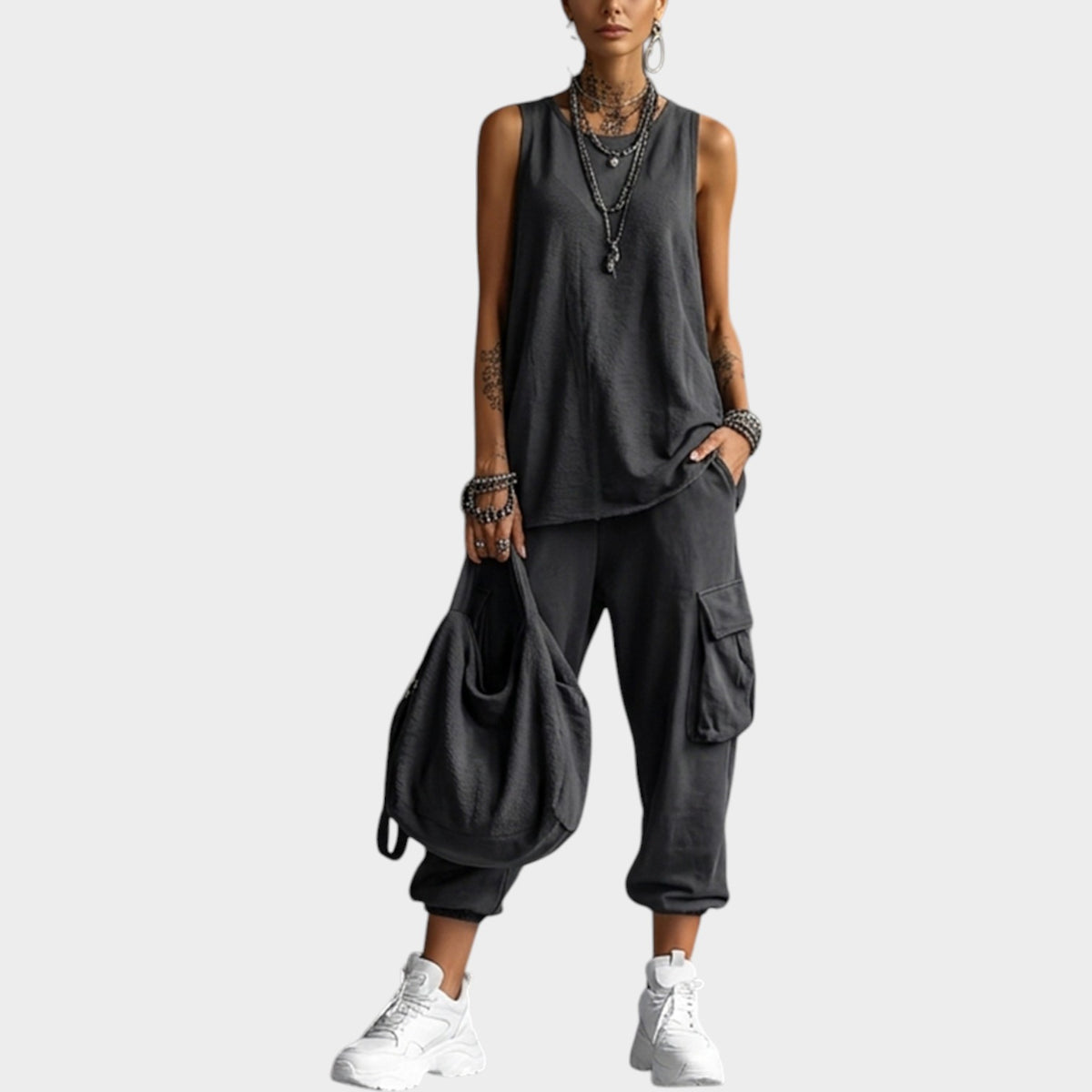 Women's Matching Set Sleeveless Top & Cargo Pants