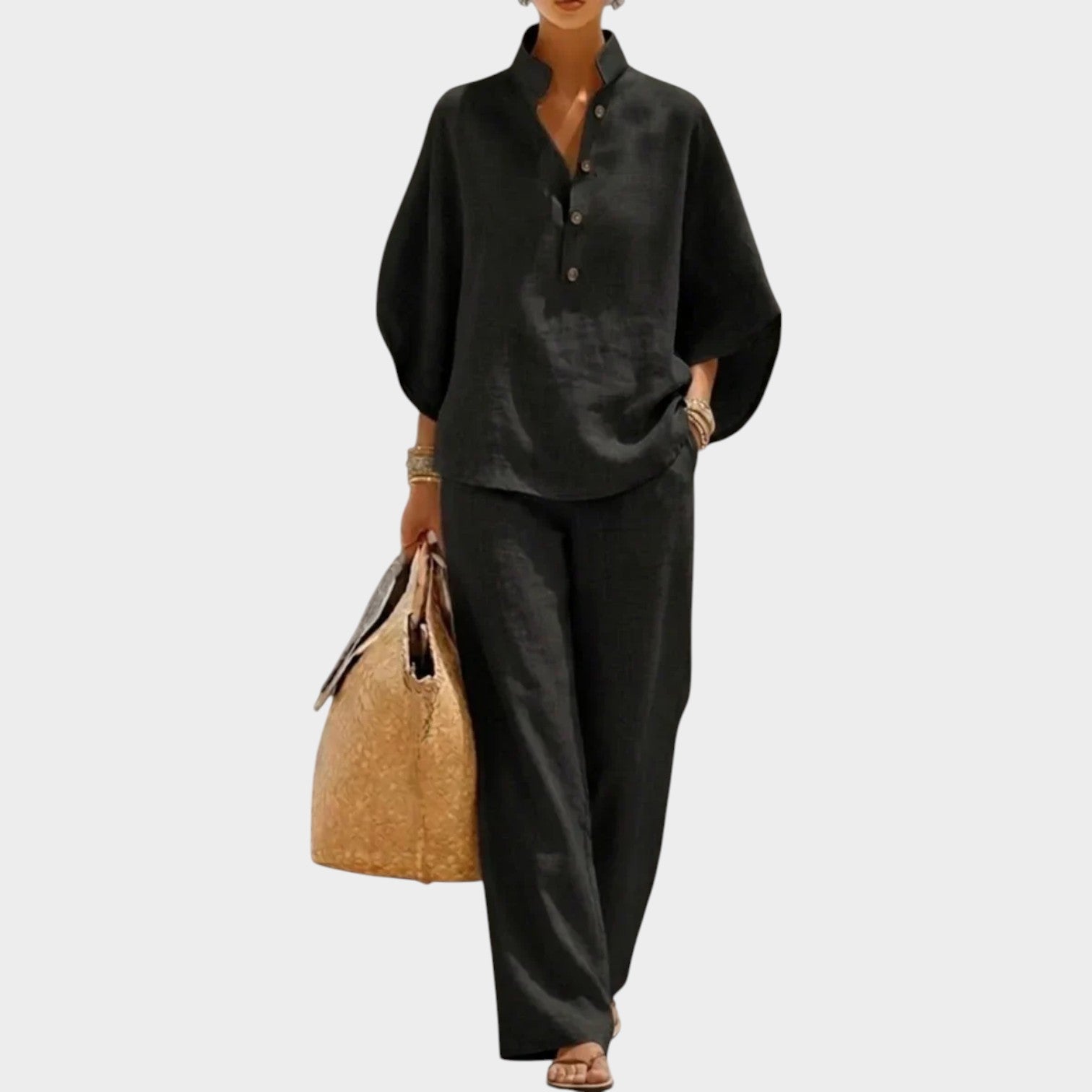 Linen Shirt and Wide-Leg Pants Two Piece Set