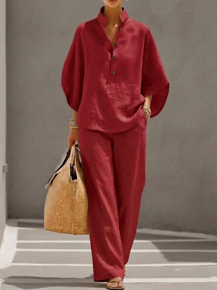 Nadia | Women's 2-Piece Batwing Top and Wide-Leg Pants Set