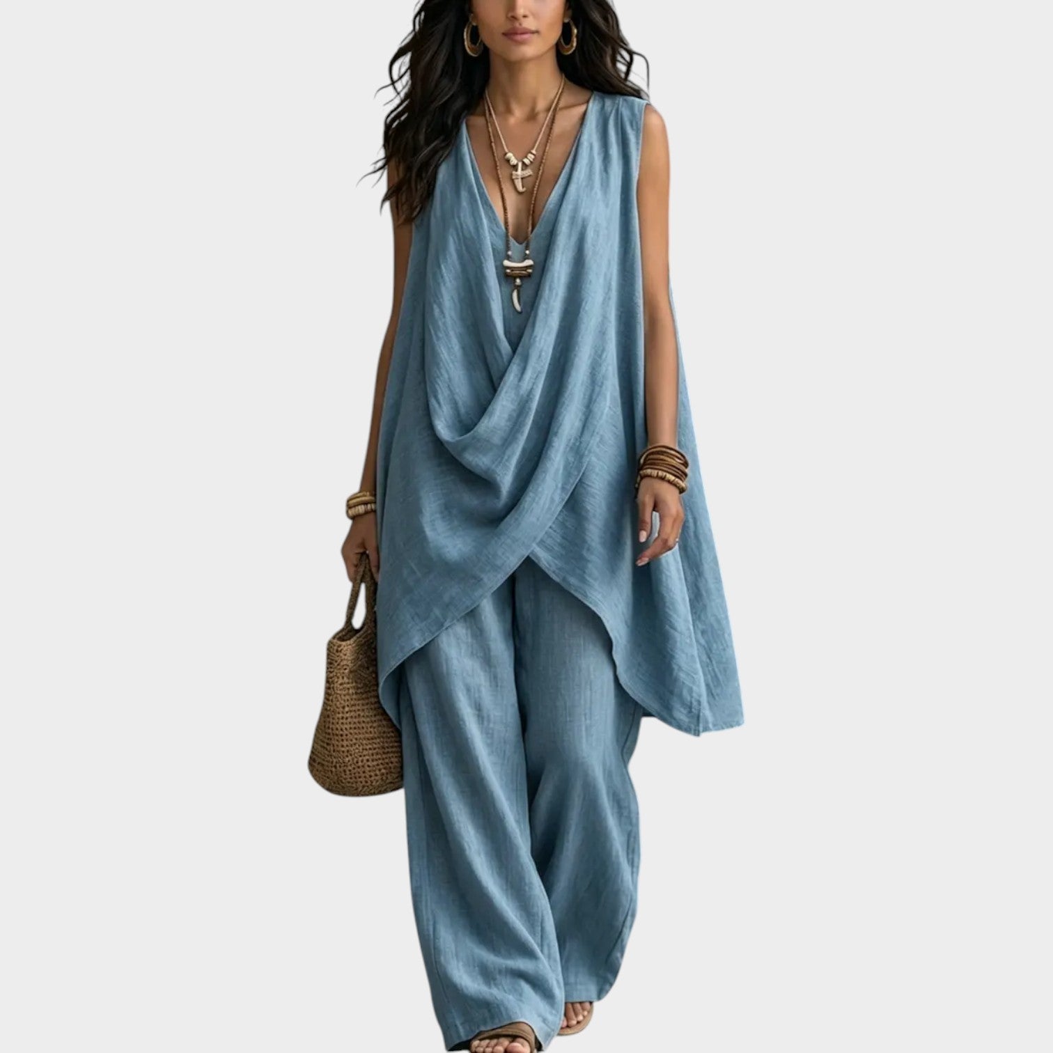 Boho Linen Wide Leg Two Piece Set