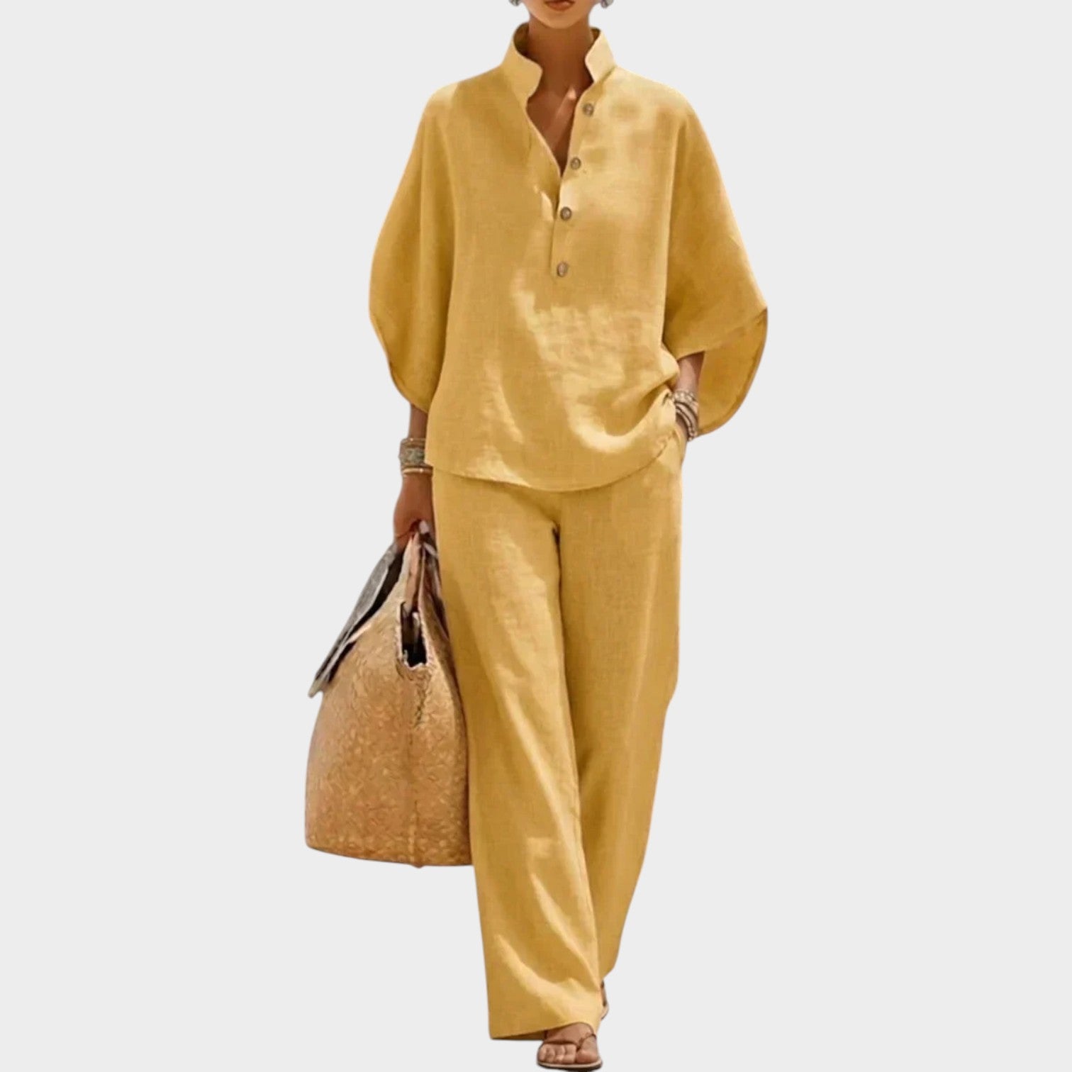 Linen Shirt and Wide-Leg Pants Two Piece Set