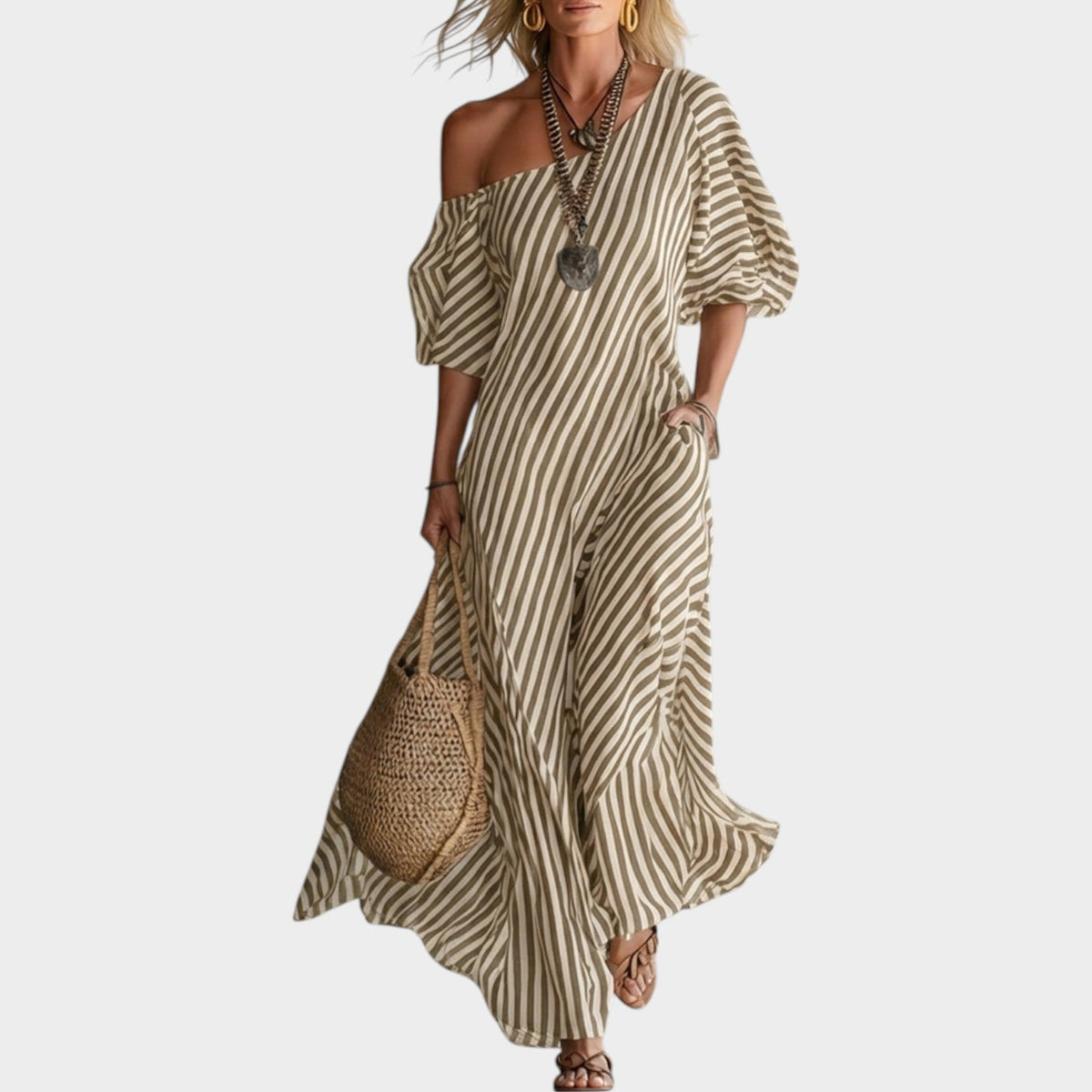 Women's Off‑Shoulder Striped Maxi Dress