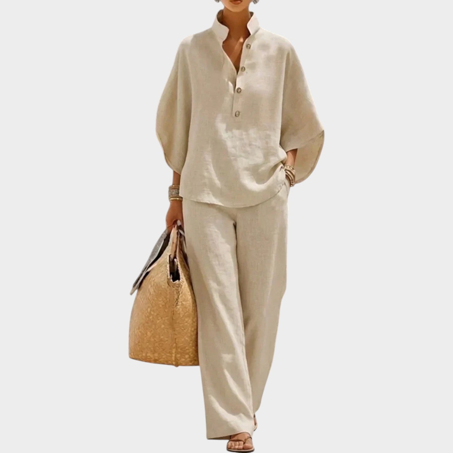 Linen Shirt and Wide-Leg Pants Two Piece Set