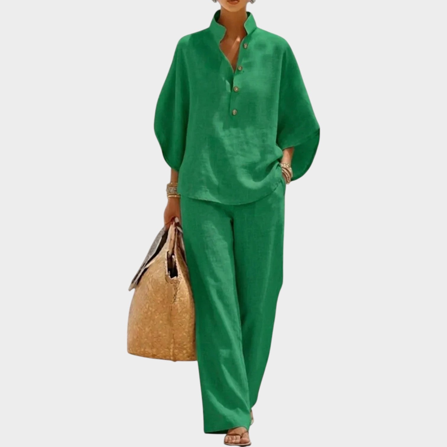 Linen Shirt and Wide-Leg Pants Two Piece Set