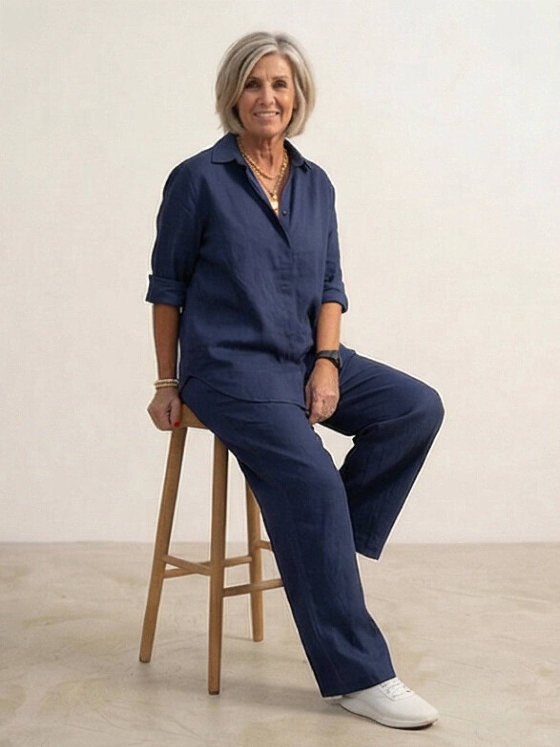 Vivian | Women's Relaxed Button-Up Shirt and Wide-Leg Trousers Ensemble