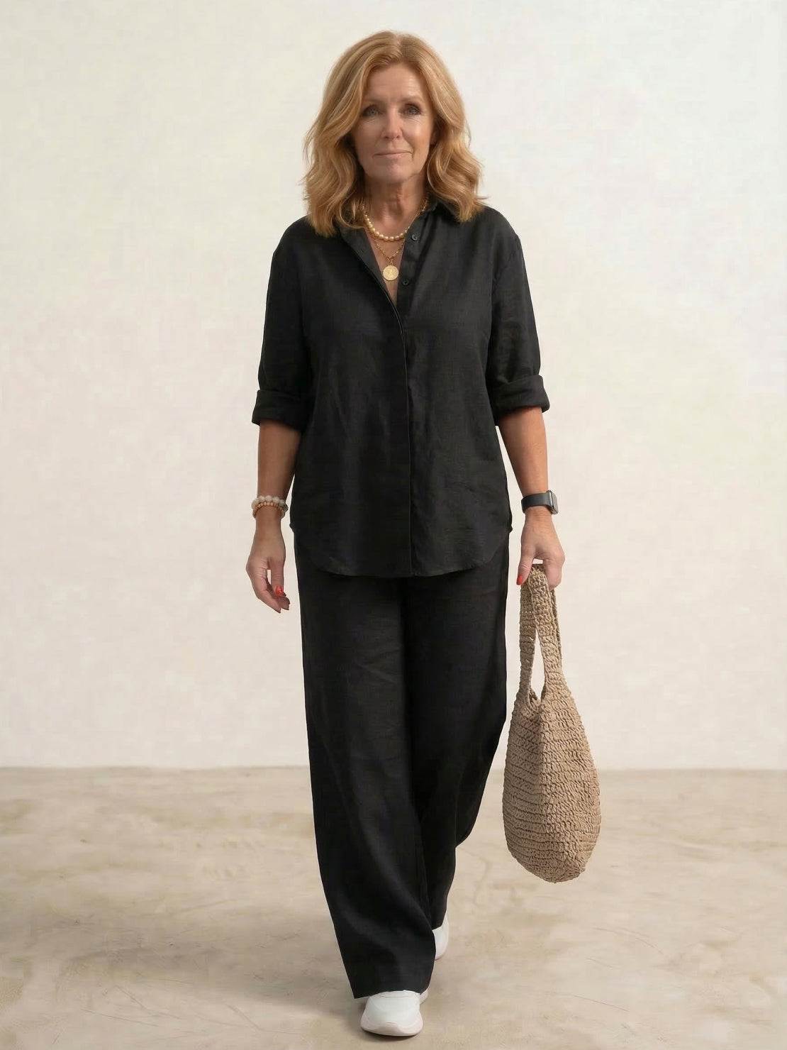 Vivian | Women's Relaxed Button-Up Shirt and Wide-Leg Pant Ensemble