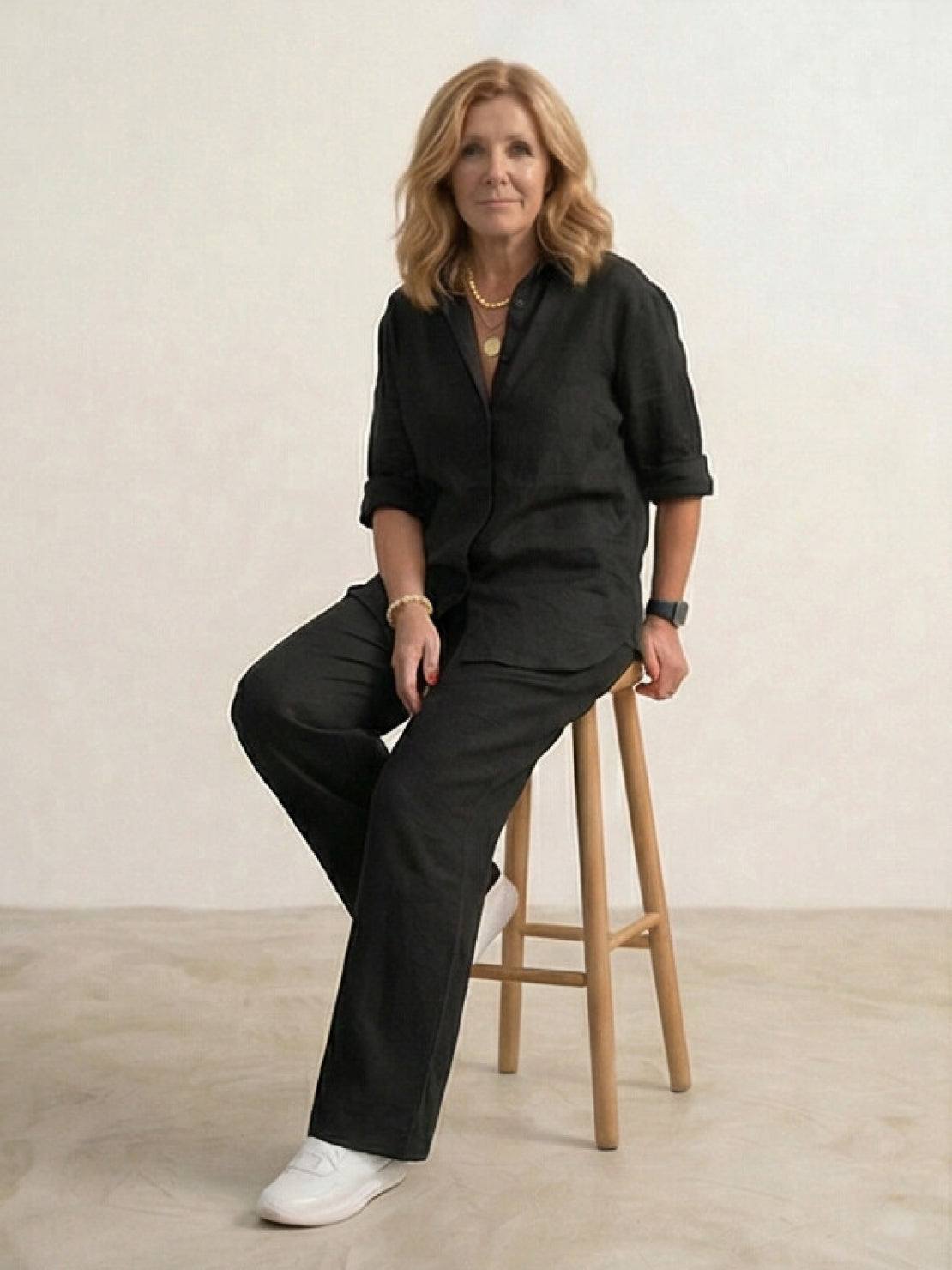 Vivian | Women's Relaxed Button-Up Shirt and Wide-Leg Pant Ensemble