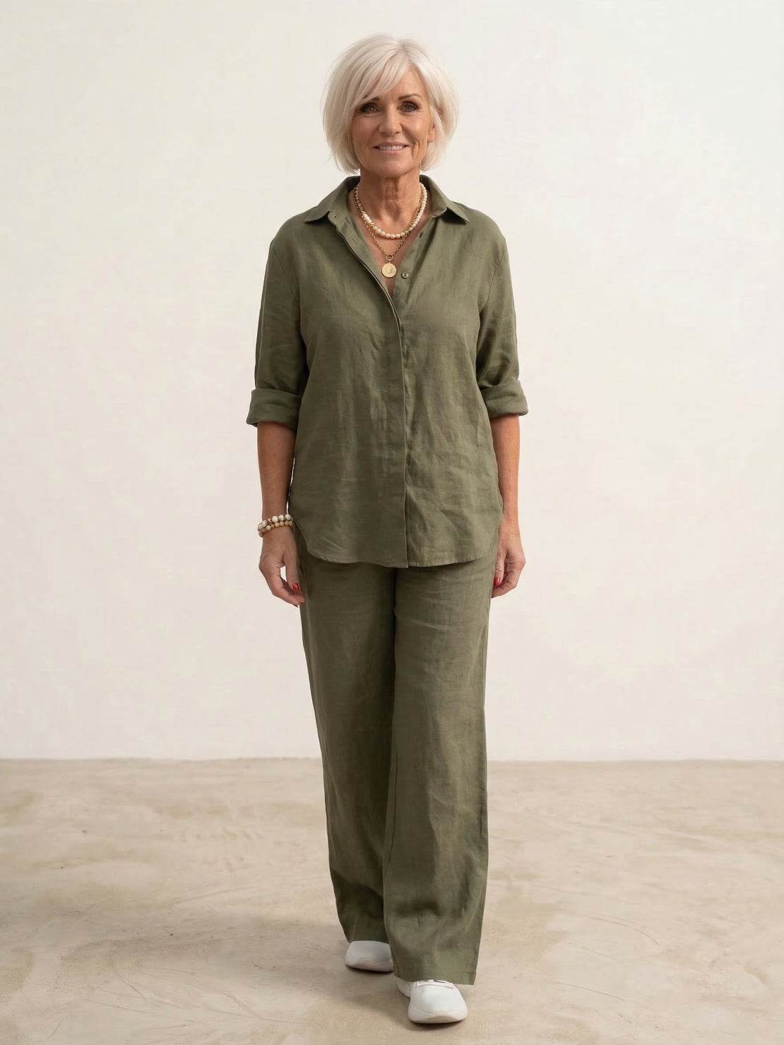 Vivian | Women's Relaxed Button-Up Shirt and Wide-Leg Pant Ensemble