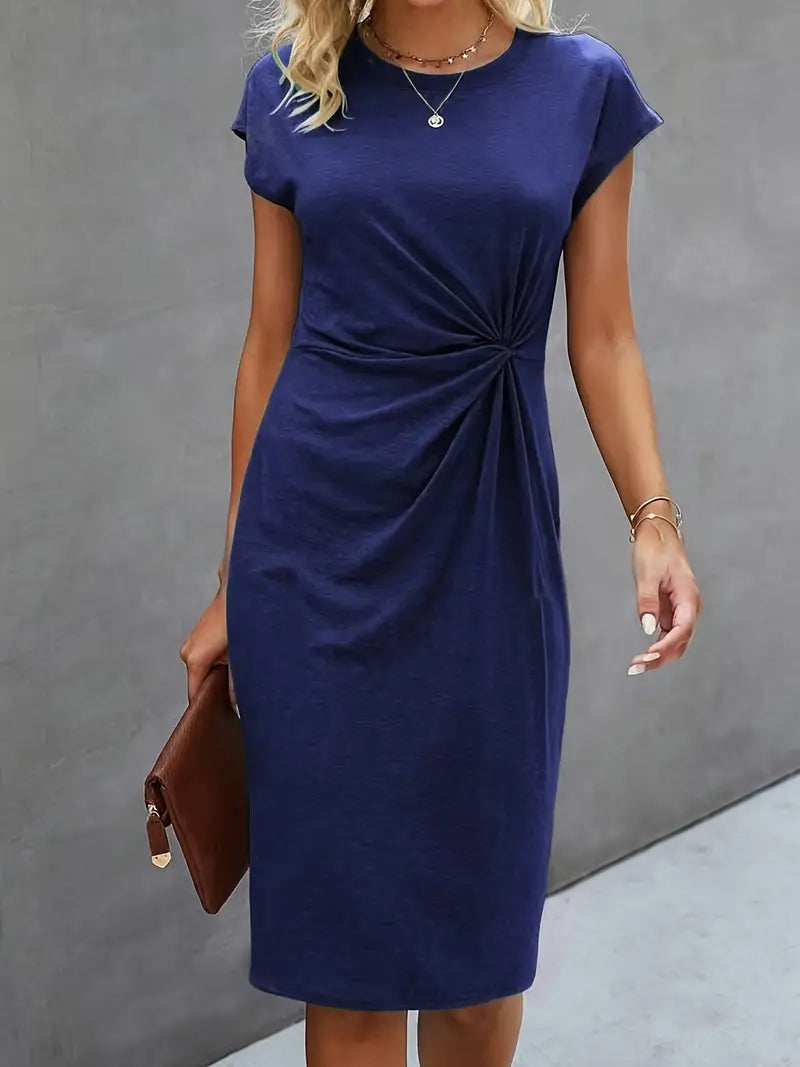 Persephone | Women's Short Sleeve Midi Dress with Twist Front