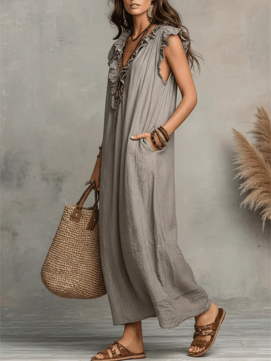Priscilla | Women's Ruffled V-Neck Maxi Dress