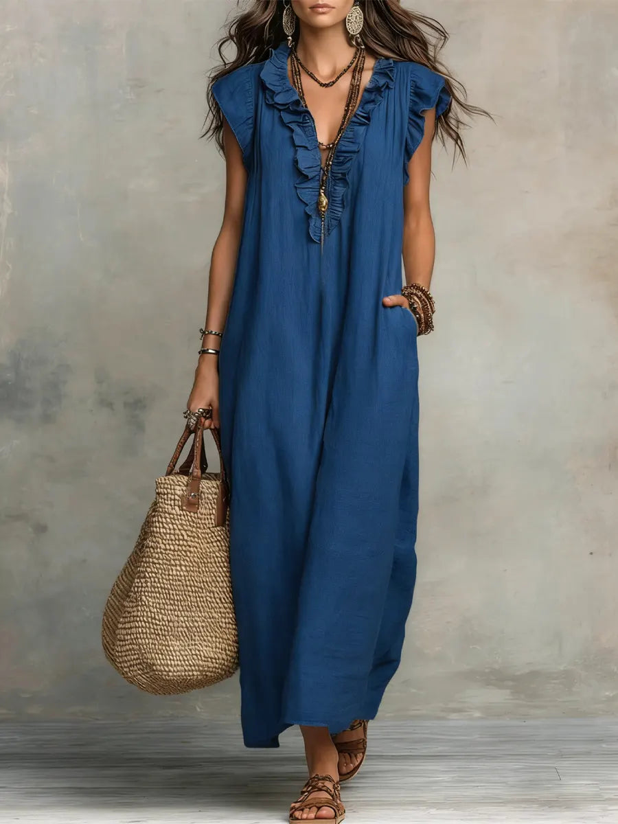Priscilla | Women's Ruffled V-Neck Maxi Dress