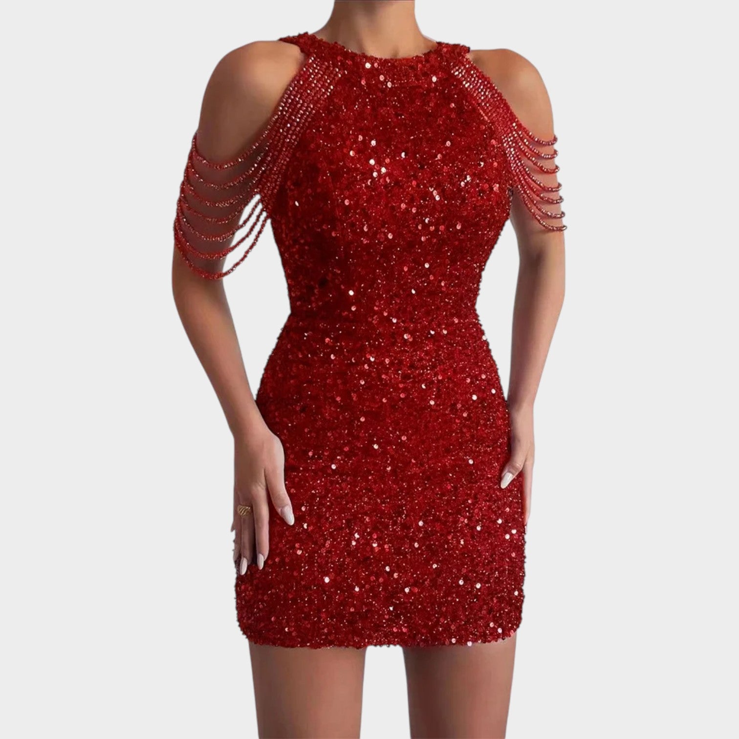 Cocktail Sequin Cold Shoulder Mini Dress