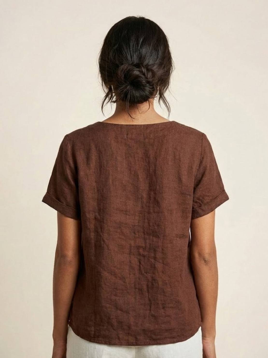 Foreen | Women's Casual Short Sleeve Top with Scoop Neck and Button Details
