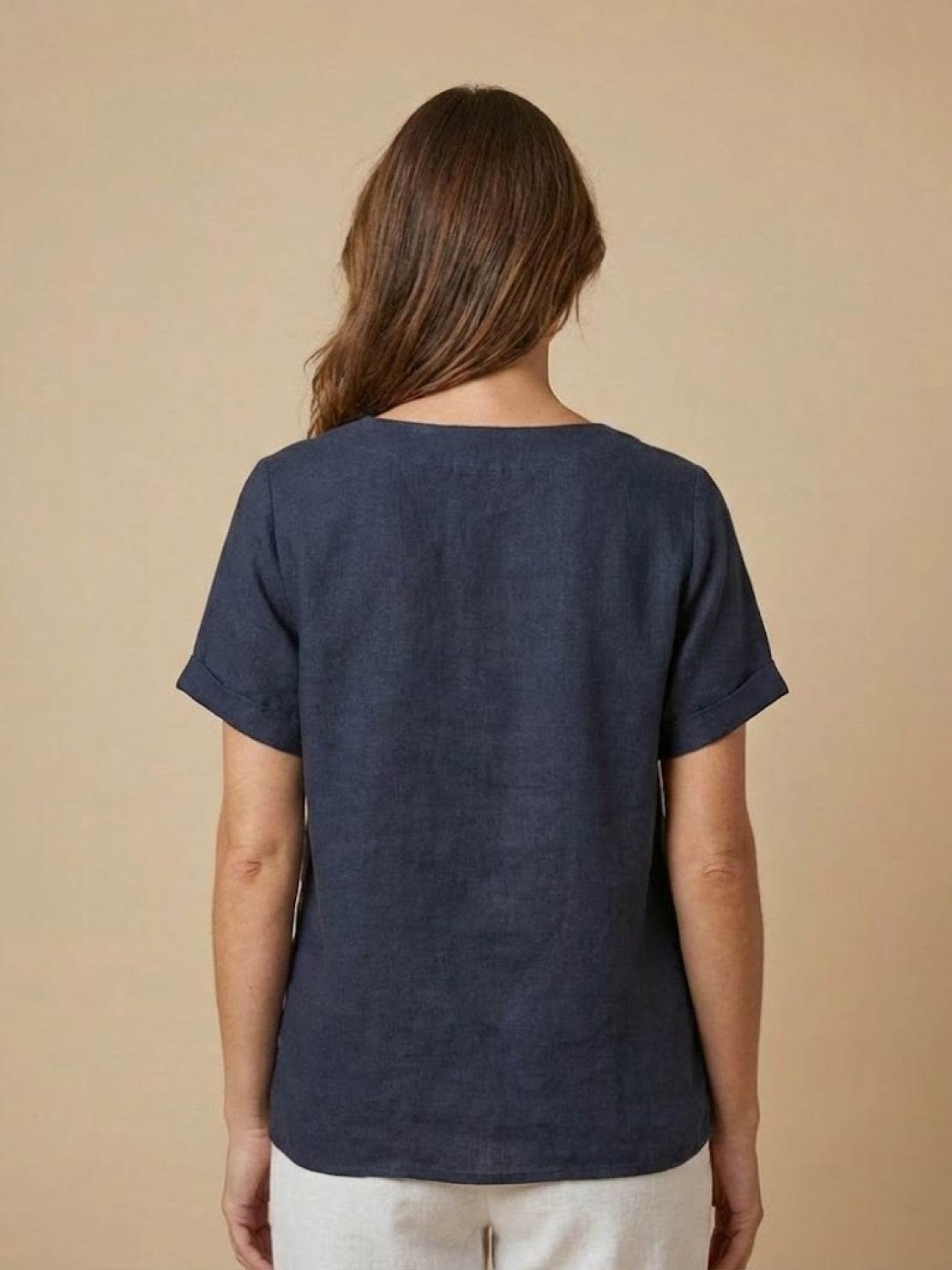 Foreen | Women's Casual Short Sleeve Top with Scoop Neck and Button Details